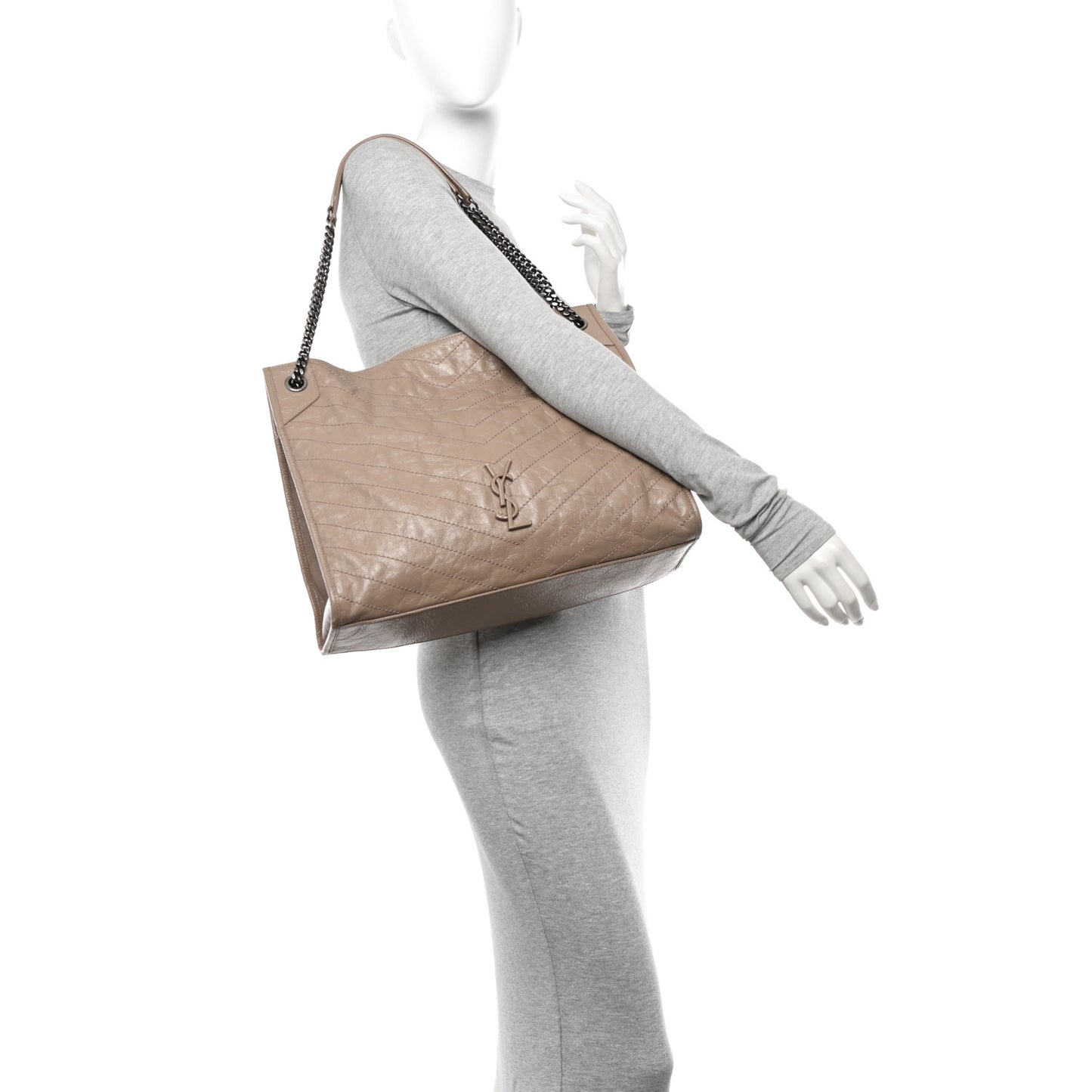 Crinkled Calfskin Matelasse Monogram Large Niki Shopper Tote Dusty Grey