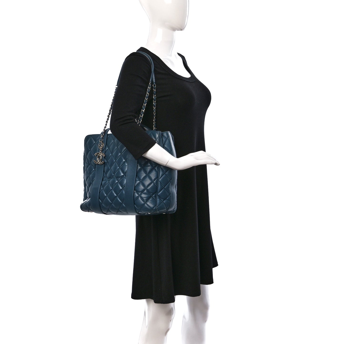 Lambskin Quilted Easy Carry Shopping Tote Blue
