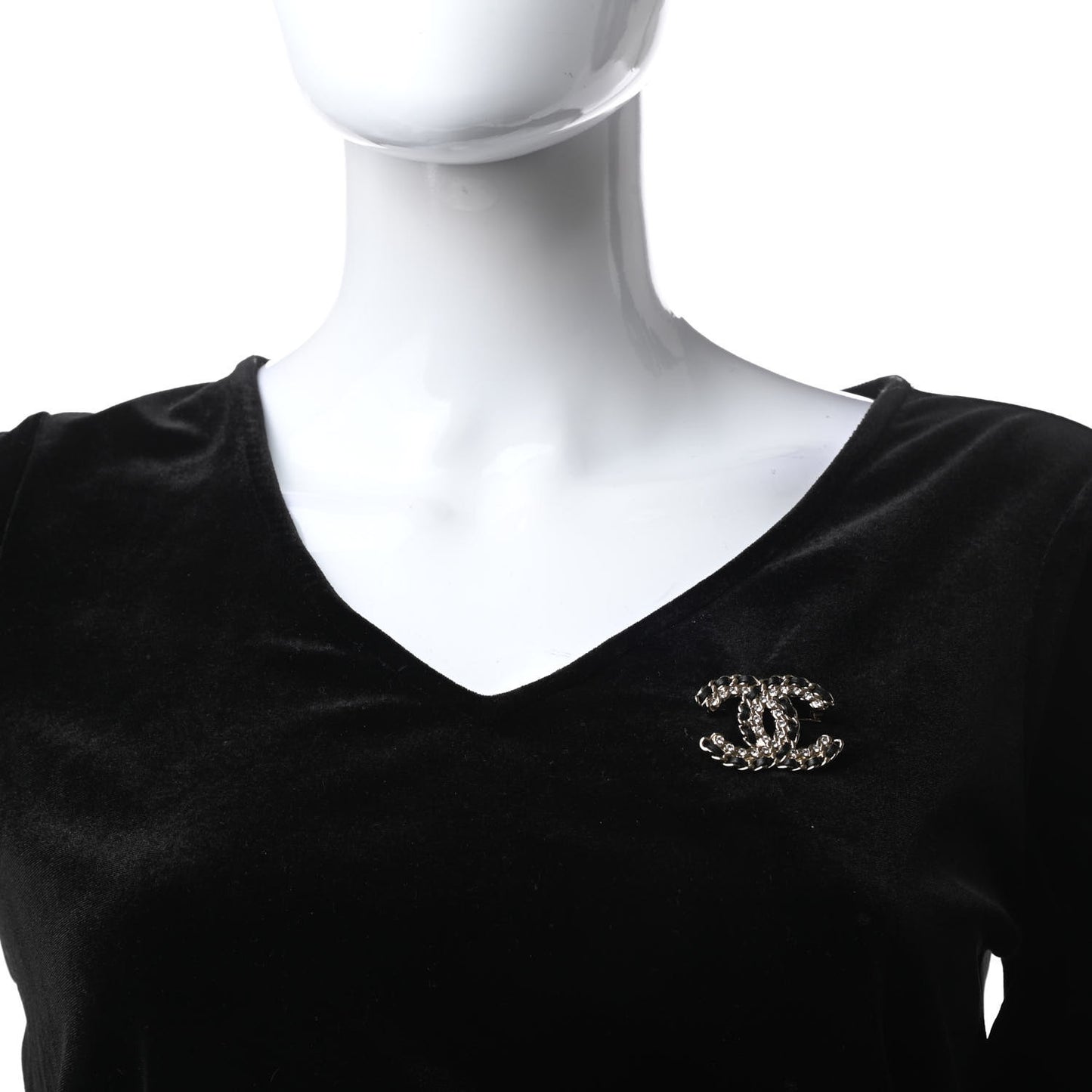 Lambskin Crystal Vintage Allure CC Chain Brooch Black Gold
