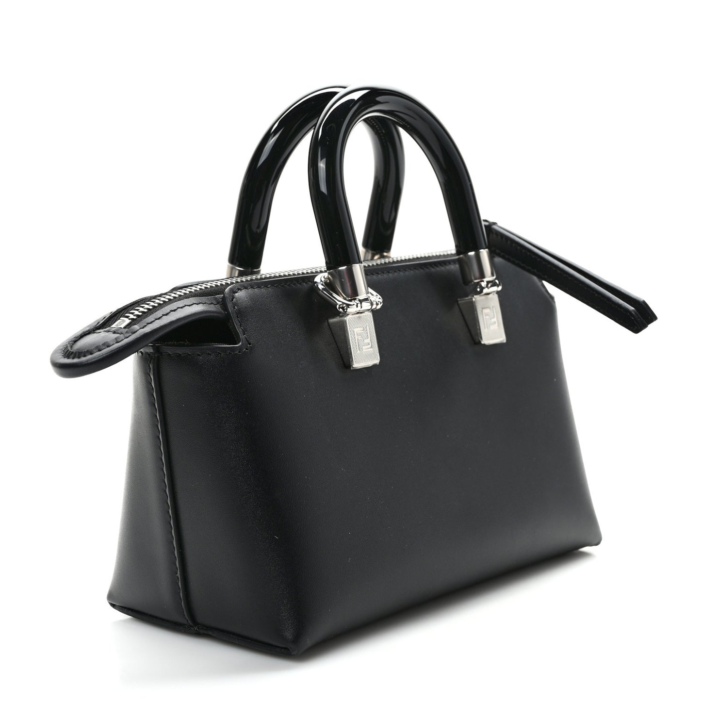 Vitello King Plexiglass Logo Embossed Mini By The Way Top Handle Boston Bag Black White