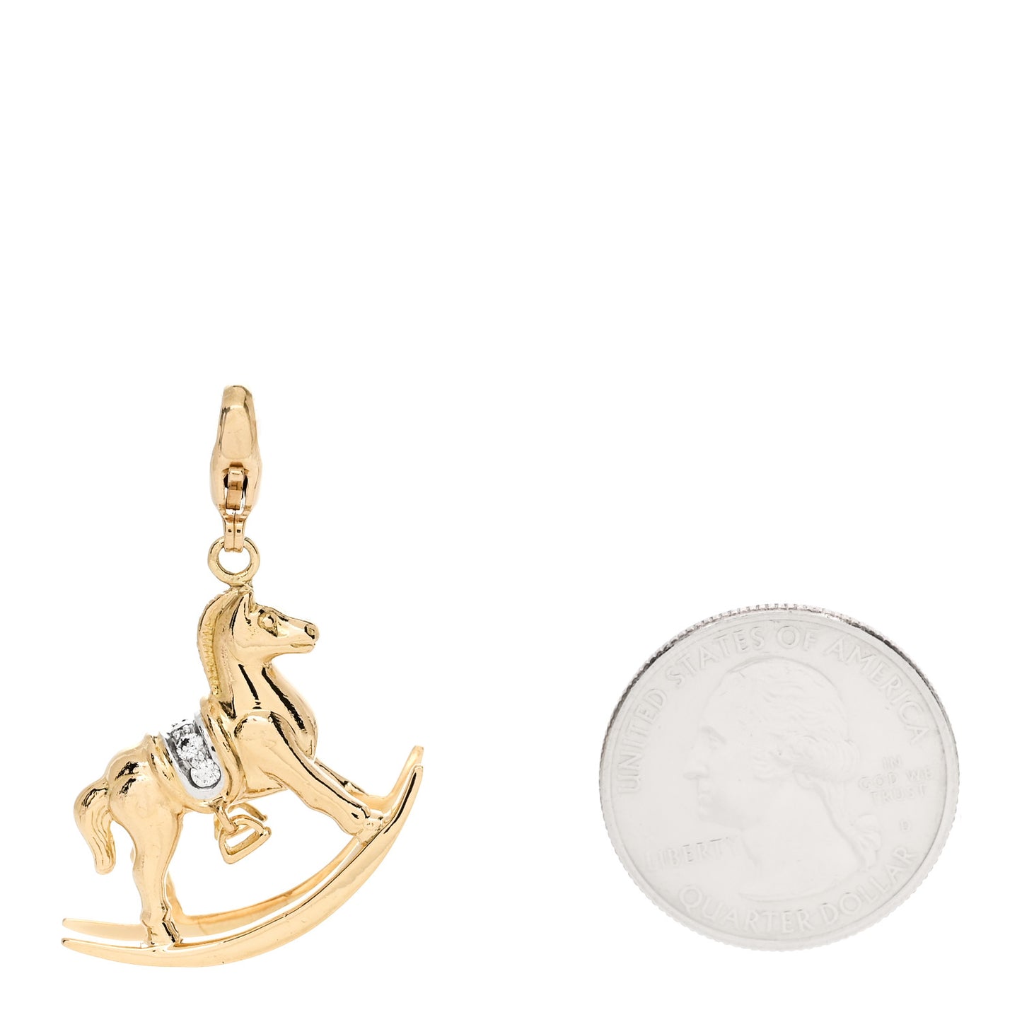 18K Yellow Gold Platinum Diamond Rocking Horse Charm
