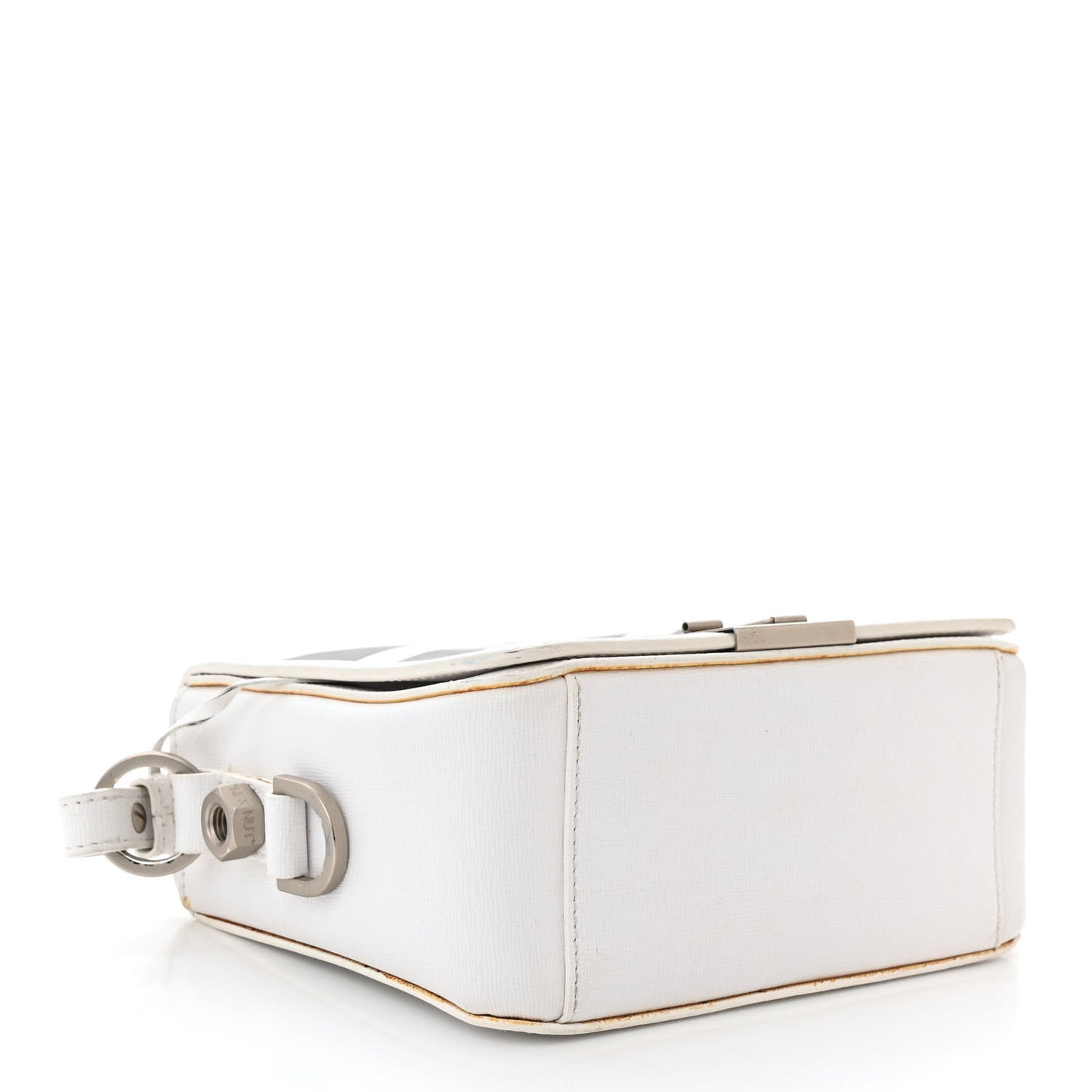 Saffiano Striped Mini Diag Binder Clip Bag White Black