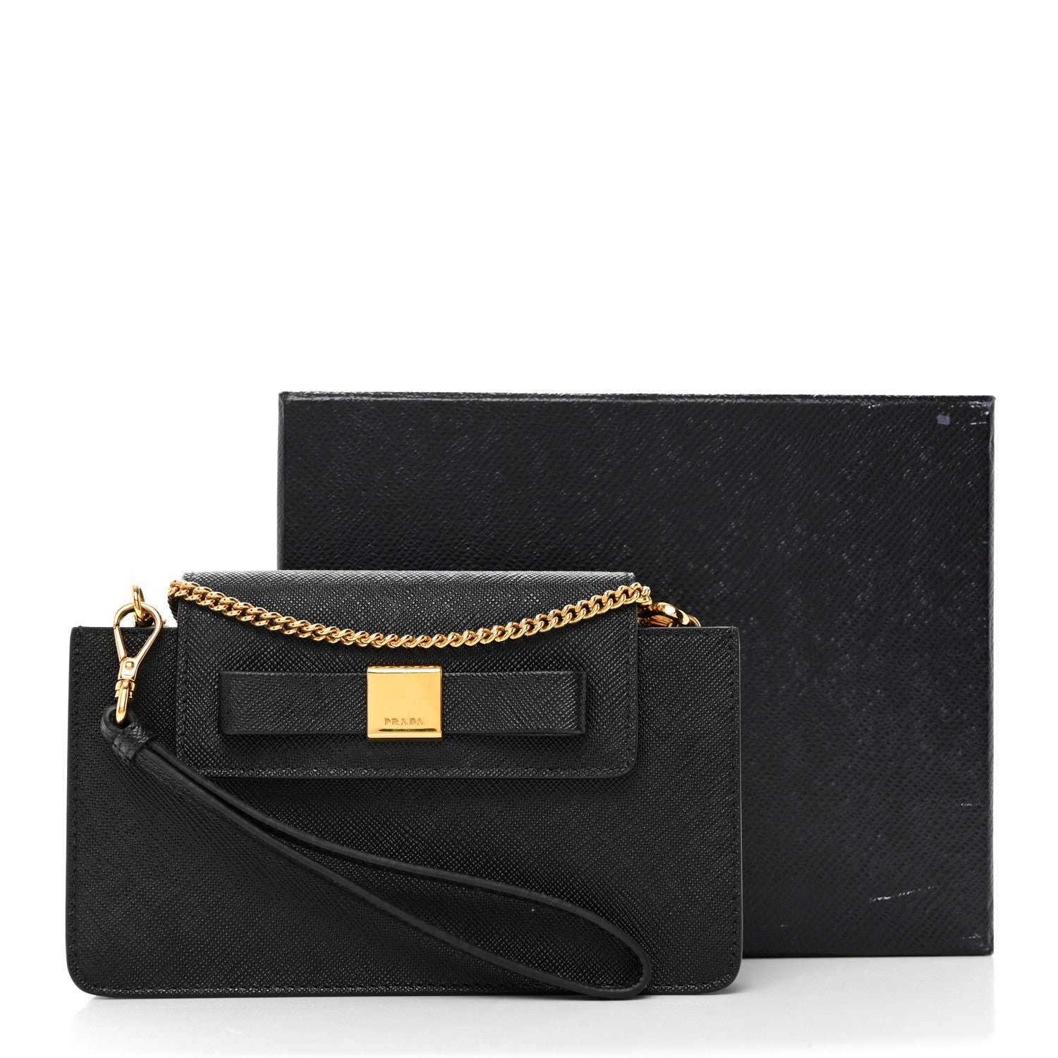 Prada Saffiano Fiocco Metal Phone Wristlet Crossbody Wallet Black 8 of 8