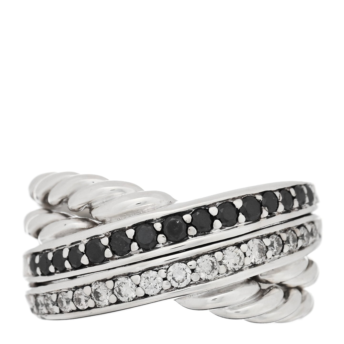 Sterling Silver Diamond Black Diamond 11mm Crossover Ring 51 5.75