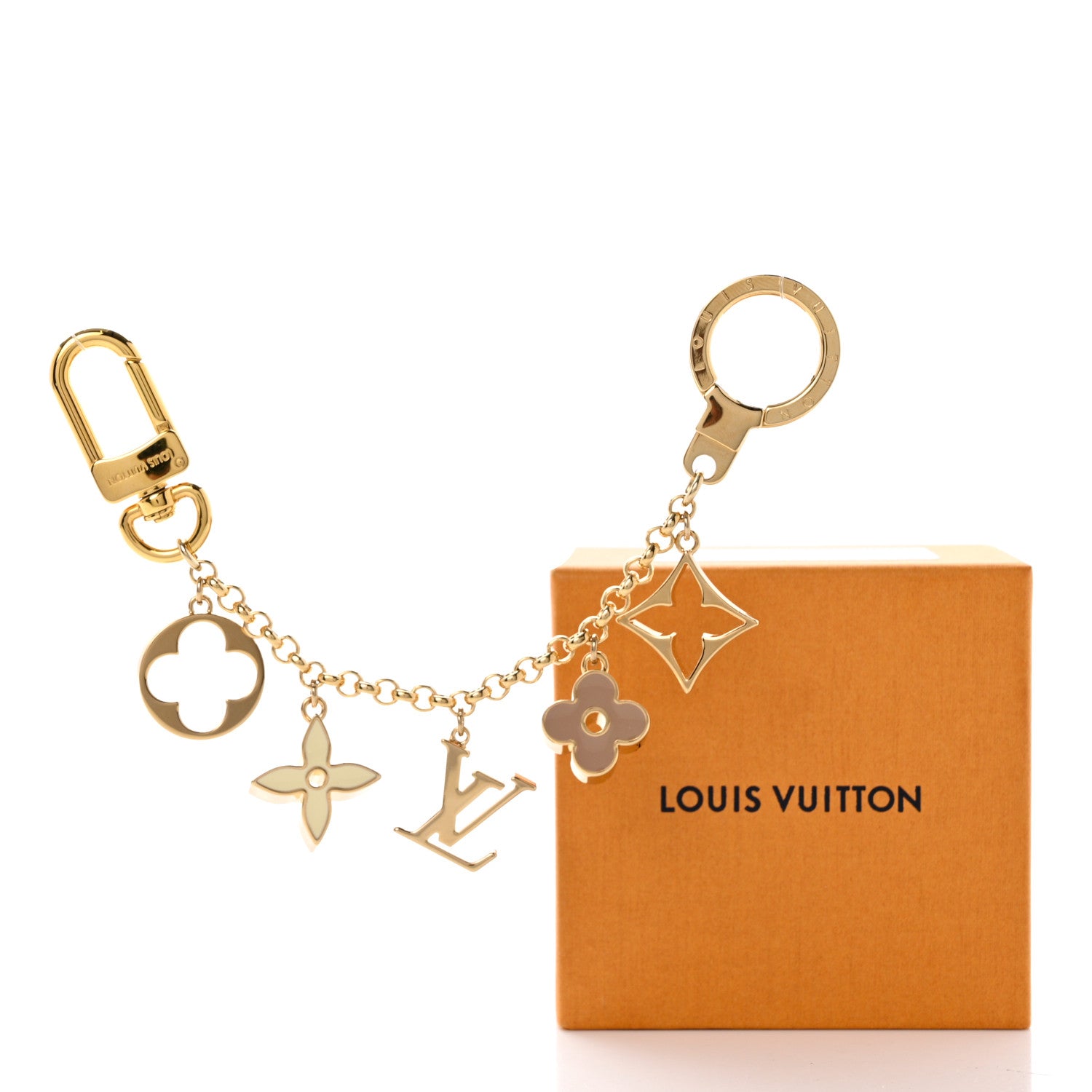 Louis Vuitton Brass Enamel Fleur De Monogram Bag Charm Chain Gold 5 of 5