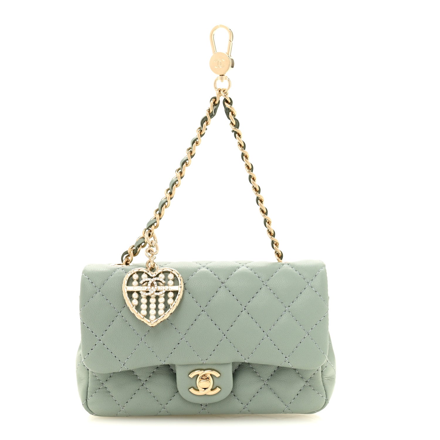 Chanel Lambskin Quilted Mini Flap Bag Charm With Hook Light Green