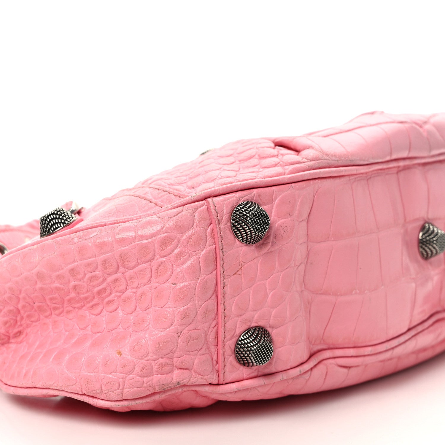 Balenciaga Extra Supple Calfskin Crocodile Embossed Small Le Cagole Shoulder Bag Sweet Pink 8 of 11