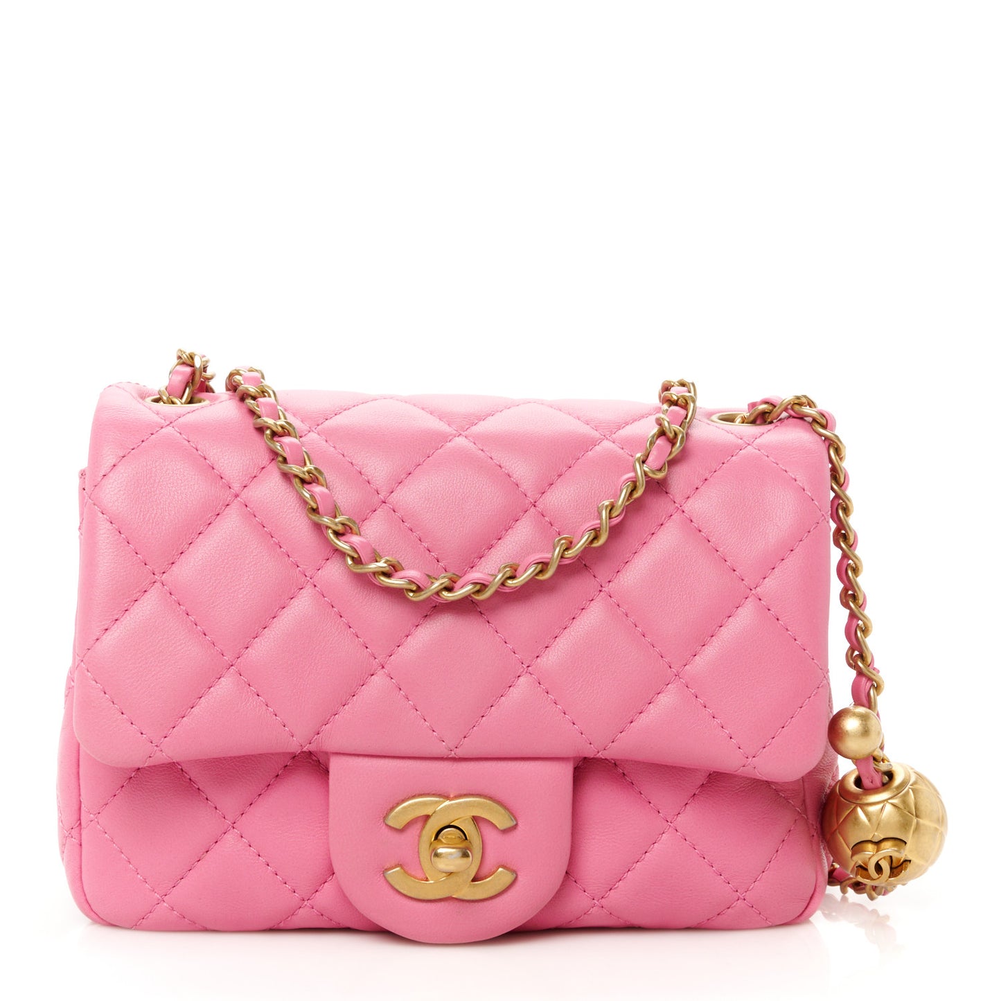 Lambskin Quilted Mini Pearl Crush Flap Pink