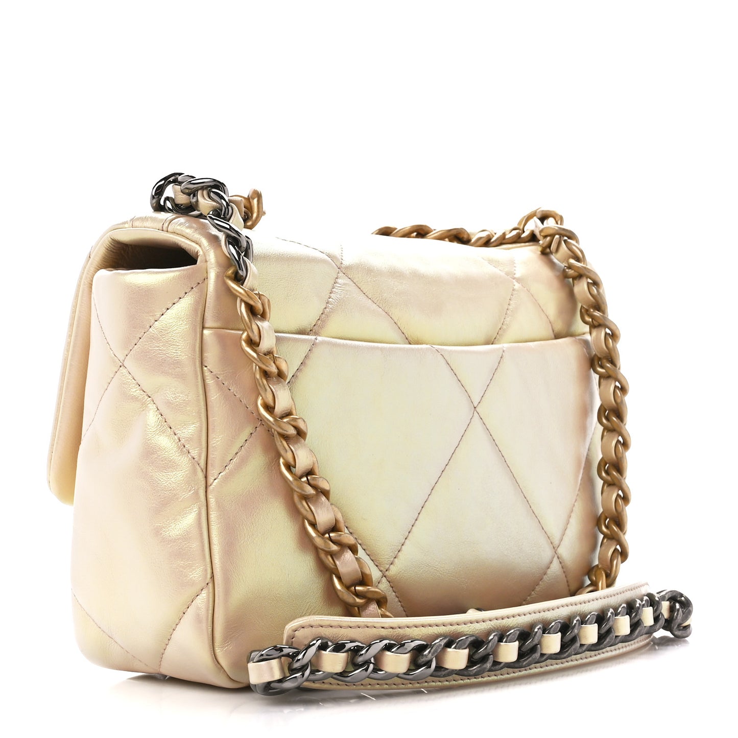 Iridescent Lambskin Quilted Medium Chanel 19 Flap Pink