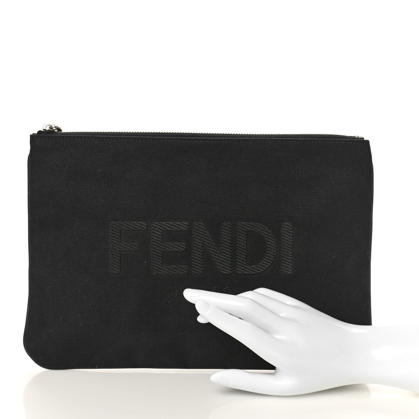 Cotton Canvas Vitello Grace Light Logo Pouch Black