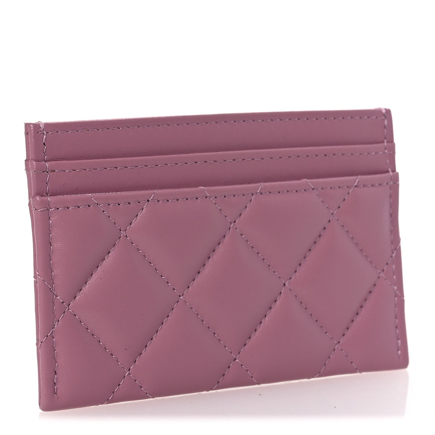 Lambskin Quilted Crystal Star Card Holder Pink