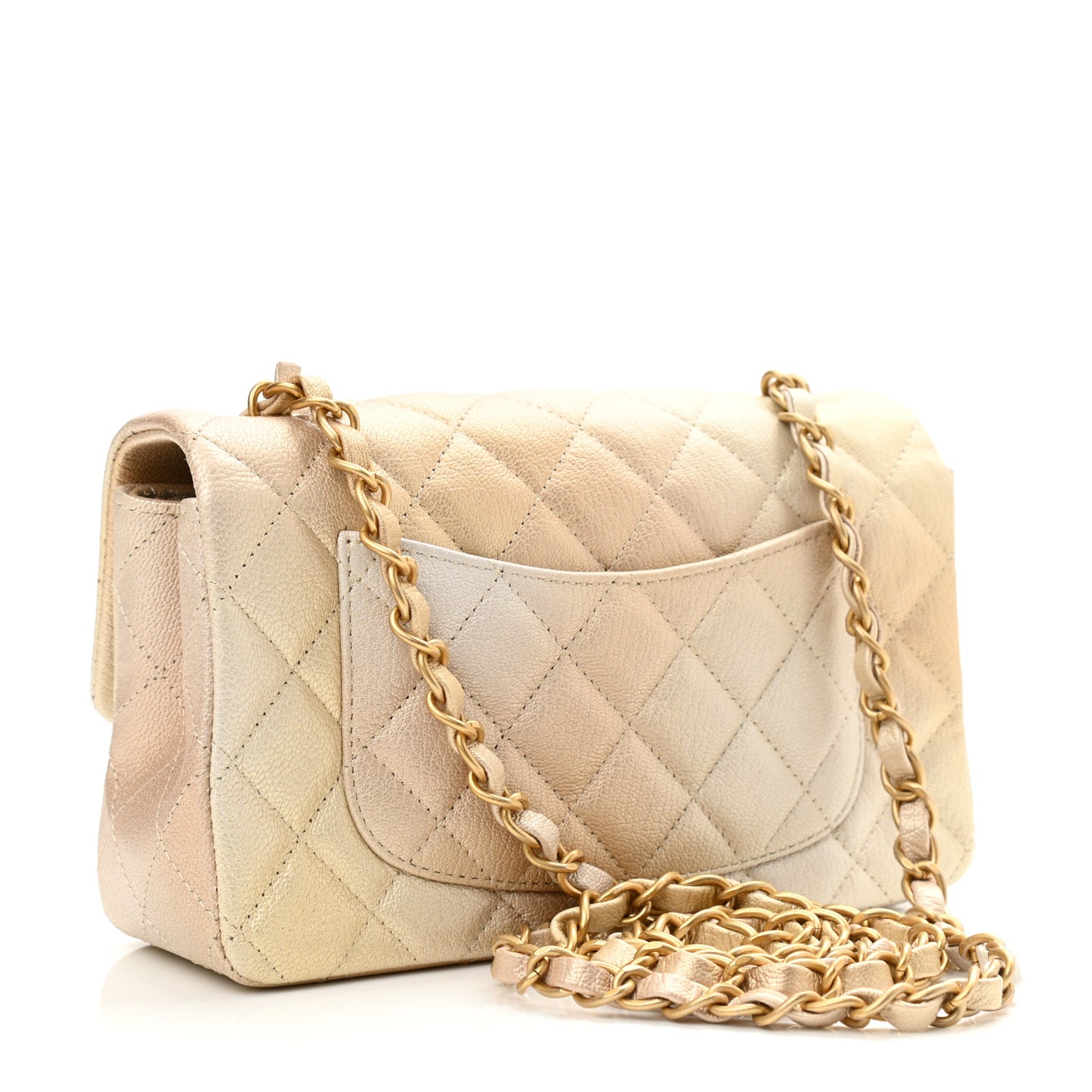 Metallic Goatskin Quilted Mini Rectangular Flap Gold