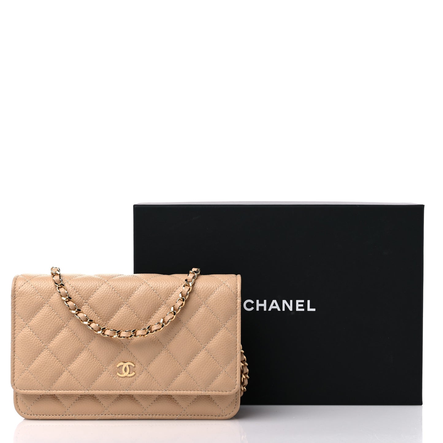 Caviar Quilted Wallet On Chain WOC Beige