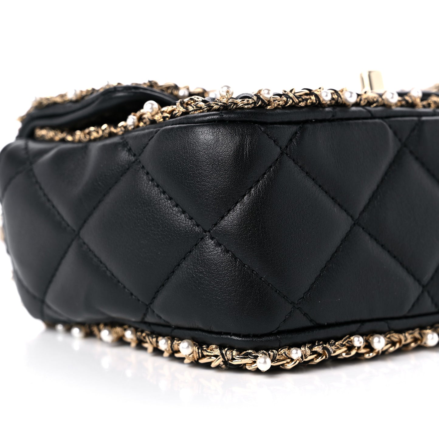 Lambskin Quilted Pearl Edge Mini Rectangular Flap Bag Black