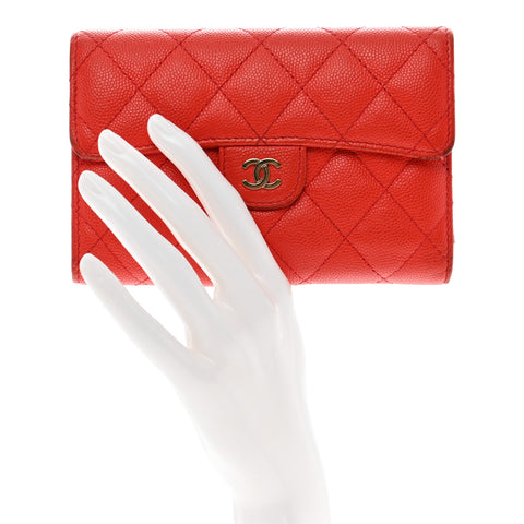 Caviar Quilted Medium Flap Wallet Red