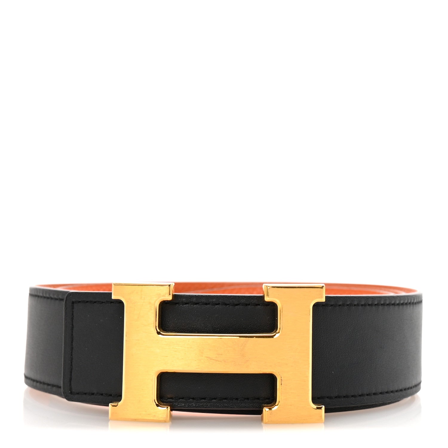 Hermes Swift Epsom 32mm H Belt 85 34 Black Orange 1 of 5