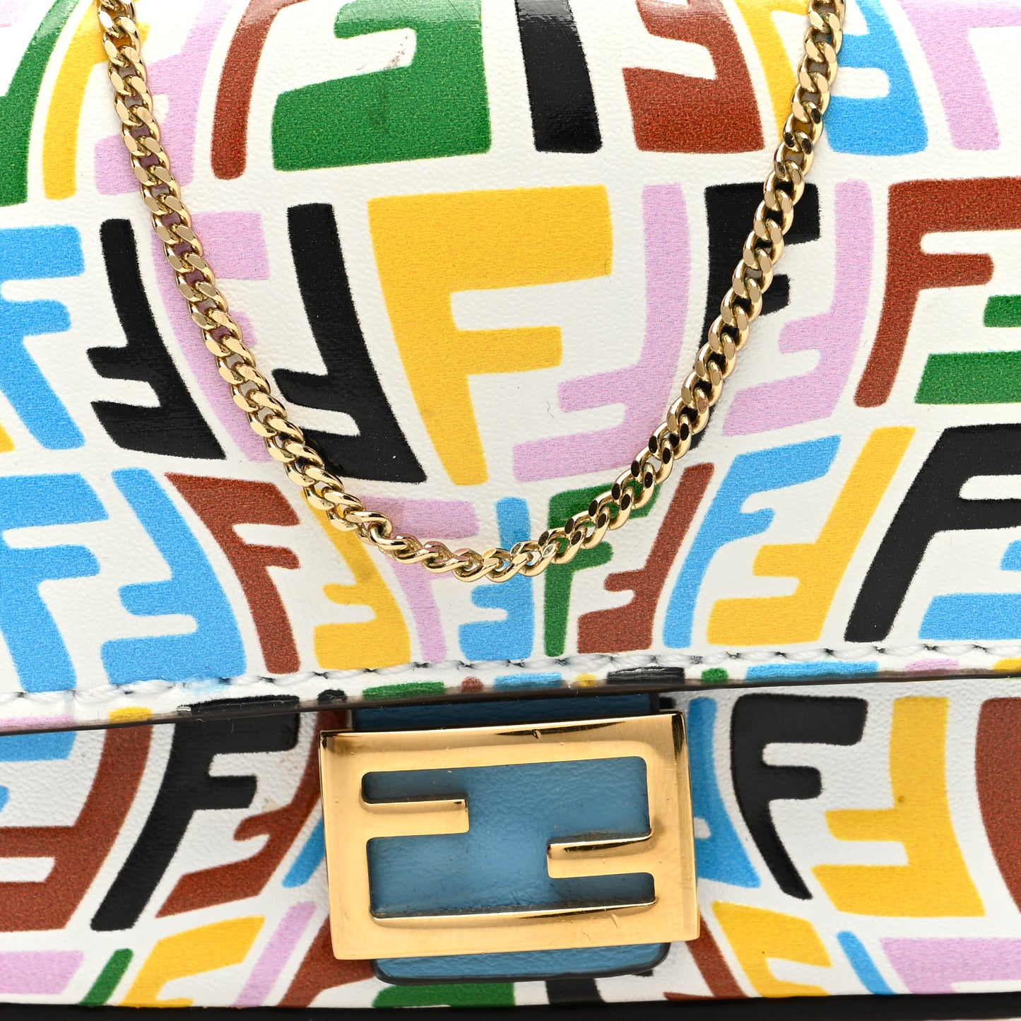 X SARAH COLEMAN Vitello Liberty Ceylon Micro FF Fish Eye Embossed Nano Baguette Charm Multicolor Cyber Blue