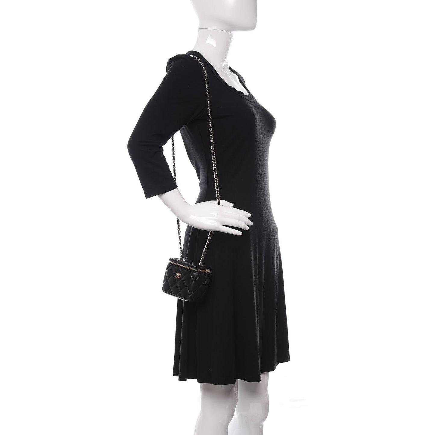 Lambskin Quilted Mini Vanity Case With Chain Black