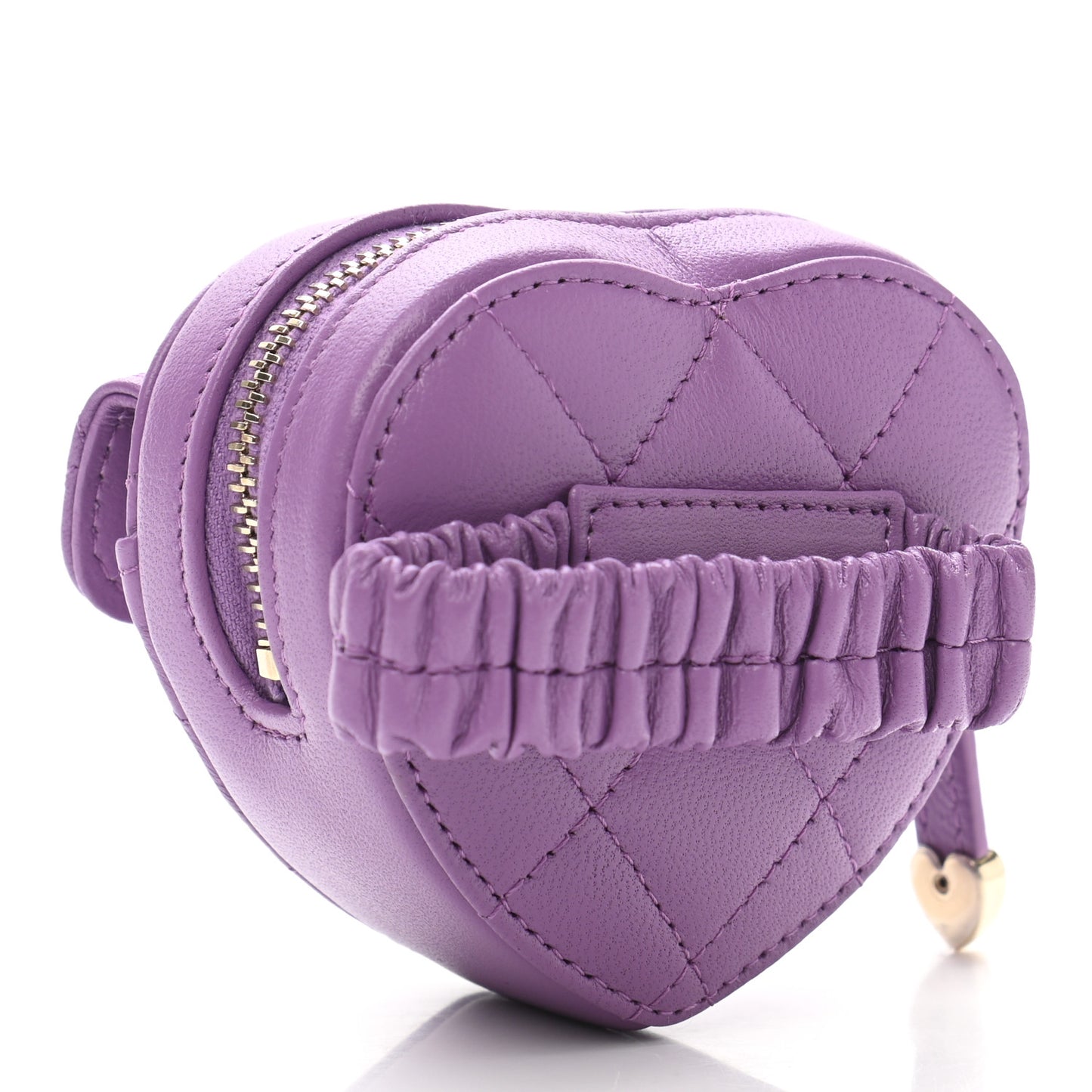 Lambskin Quilted CC In Love Heart Zipped Arm Coin Purse Purple