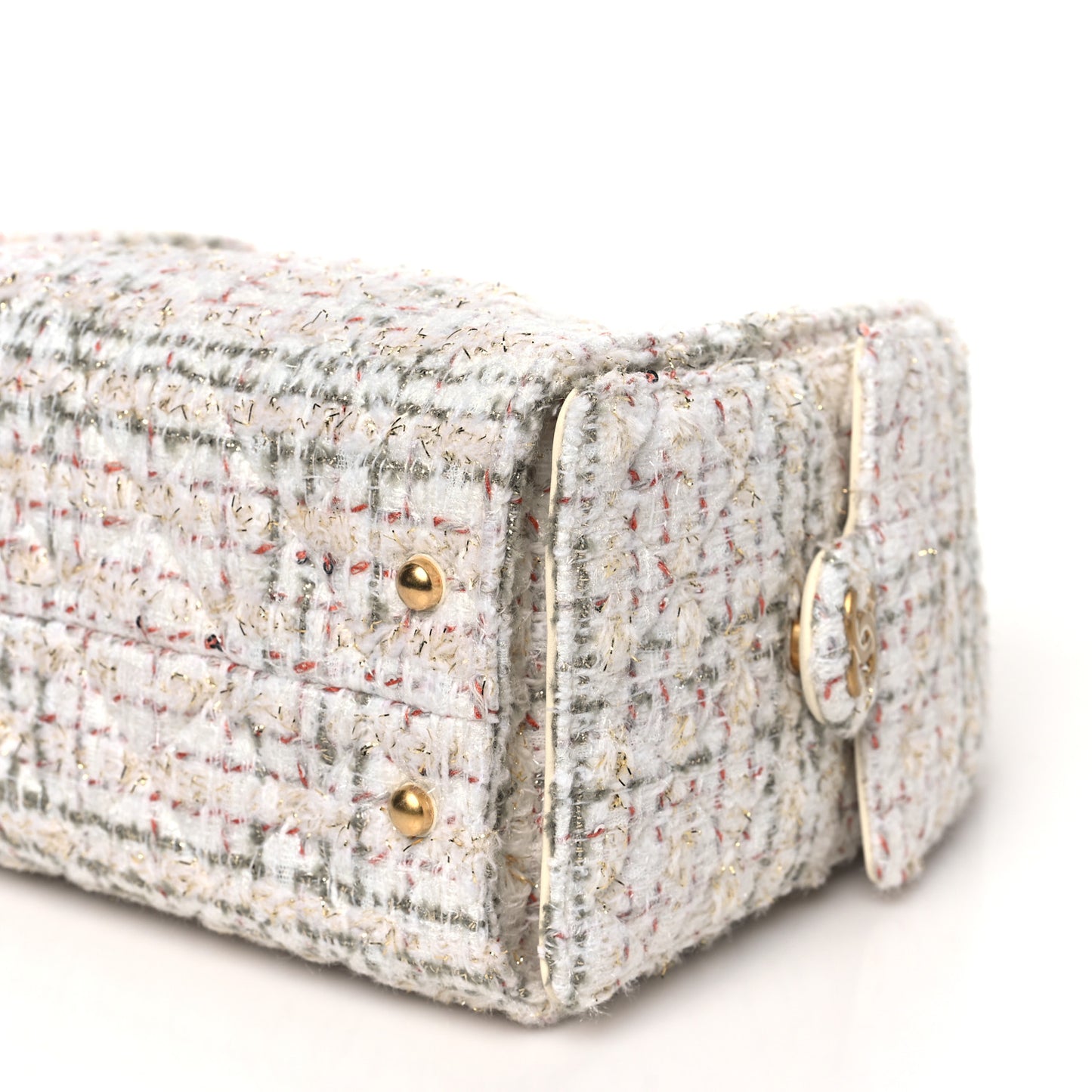Tweed Quilted Small Chanel 25 Handbag Ecru Khaki Gold Red