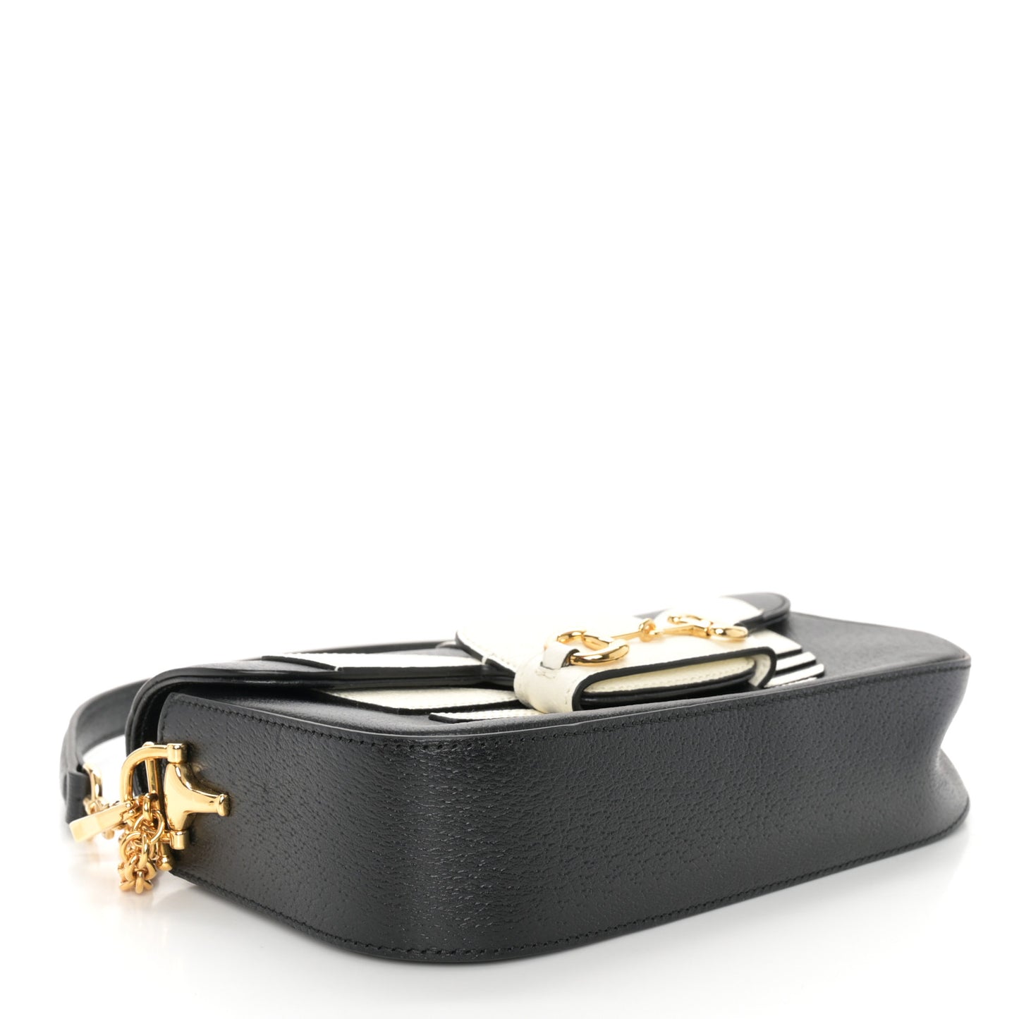 X ADIDAS Textured Dollar Calfskin Web Small Trefoil Horsebit 1955 Shoulder Bag Black Off White