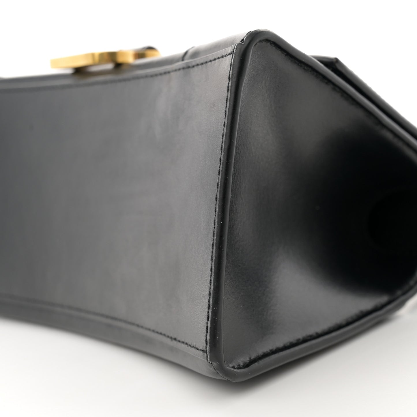 Shiny Box Calfskin Small Hourglass Top Handle Bag Black