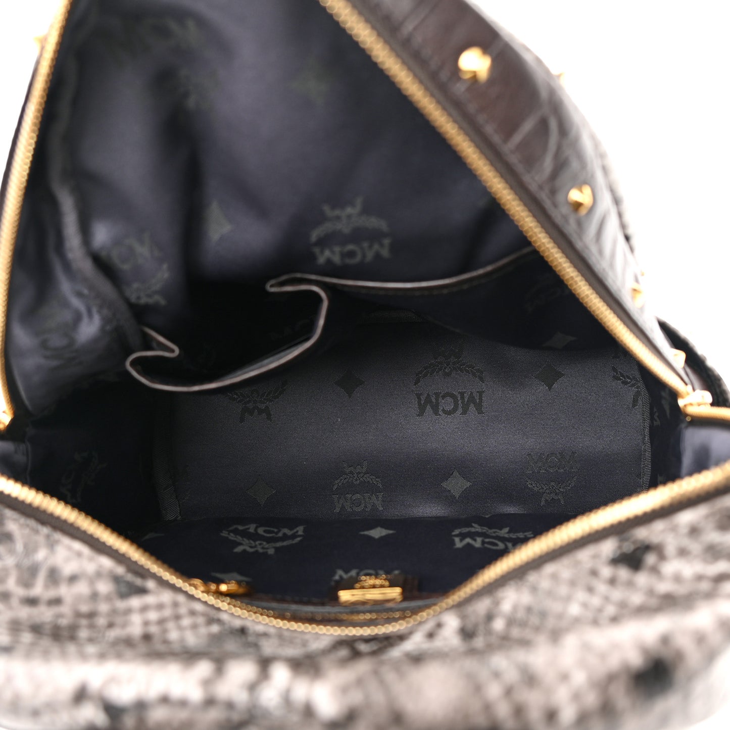 Visetos Snakeskin Printed Studded Small Stark Backpack Light Grey