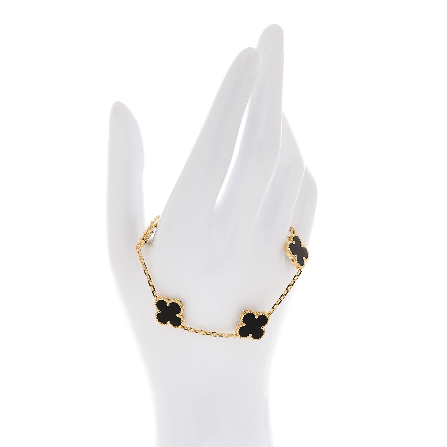 18K Yellow Gold Black Onyx 5 Motifs Vintage Alhambra Bracelet