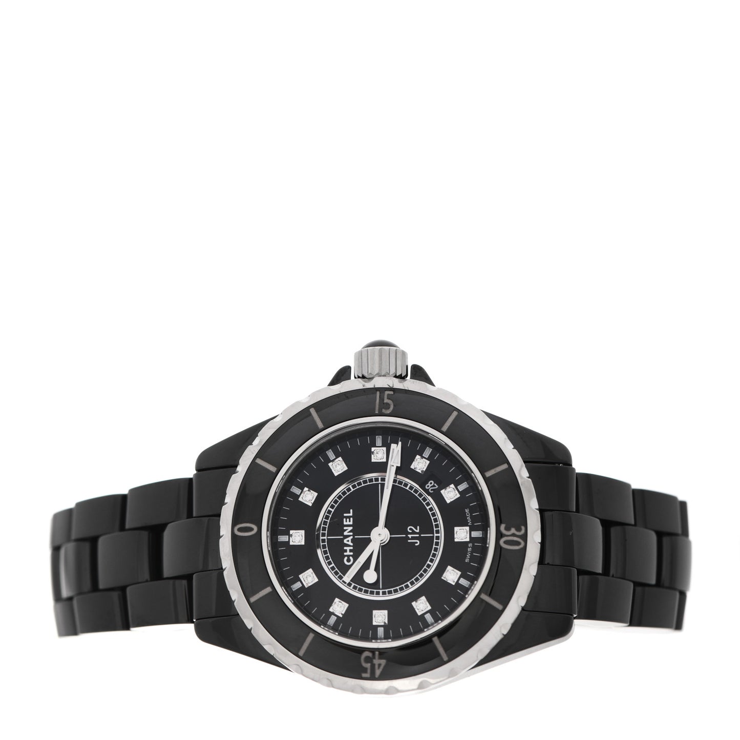 Stainless Steel Ceramic Diamond 33mm J12 Quartz Watch Black