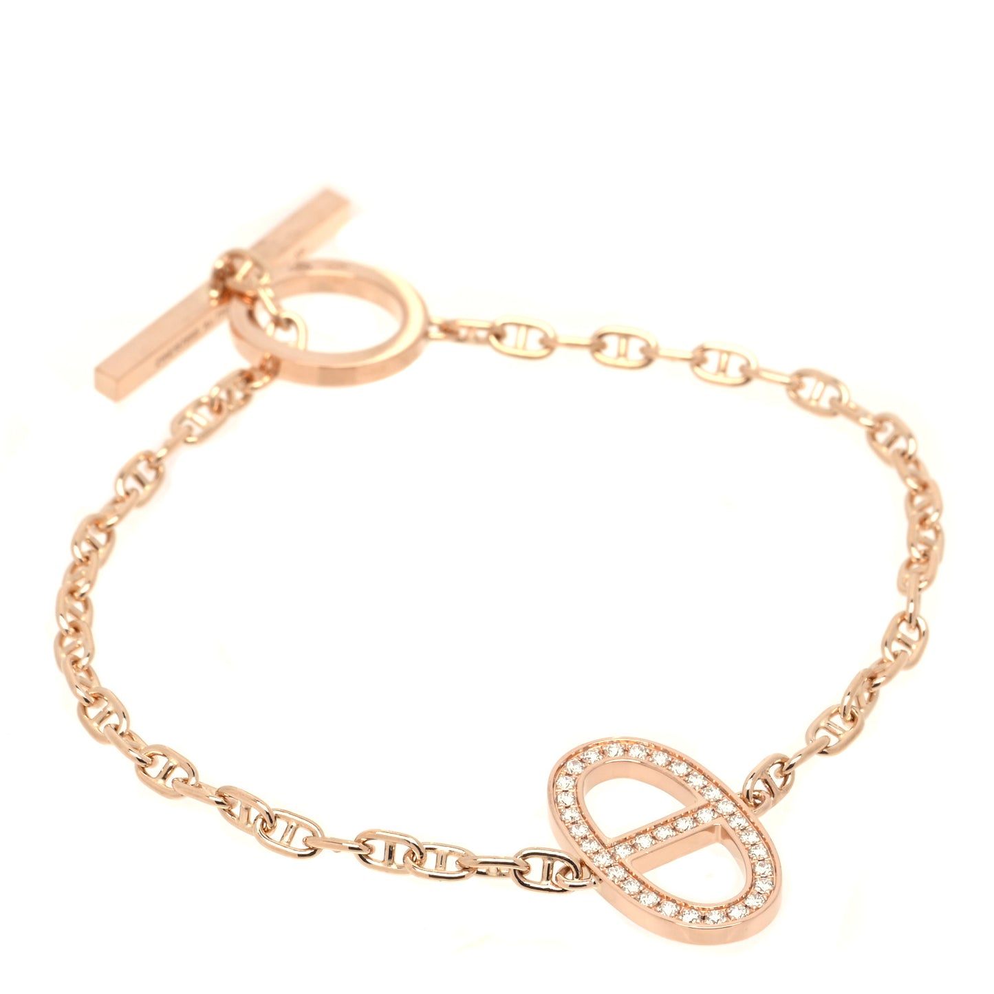 18K Rose Gold Diamond Chaine D'Ancre Contour Bracelet XS