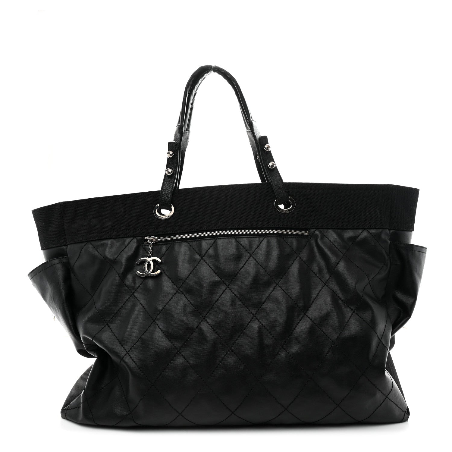 Chanel Coated Canvas Stitched XL Paris Biarritz Tote Black 1820003
