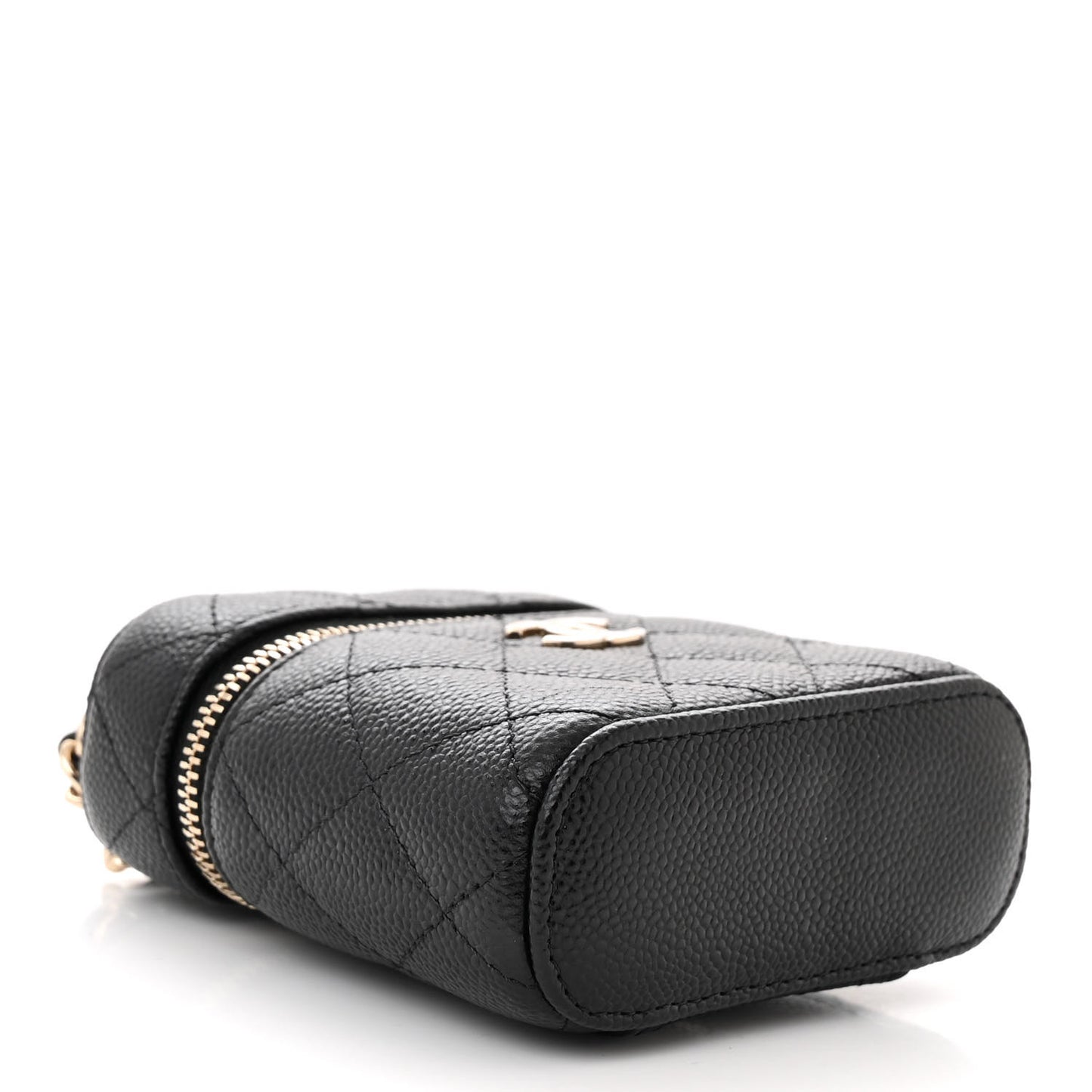 Caviar Quilted Top Handle Mini Vanity Case With Chain Black