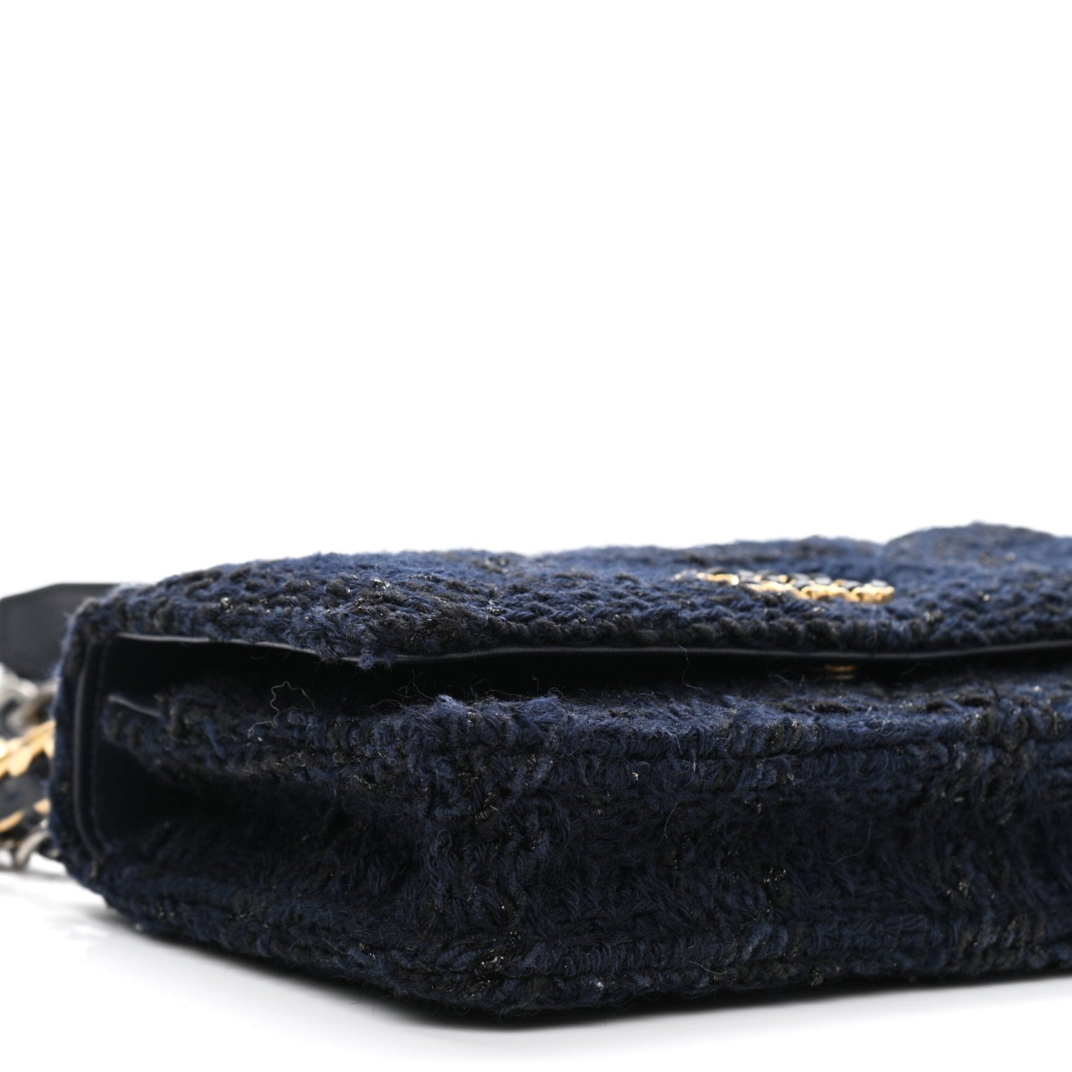 Chanel Wool Tweed Lambskin Quilted Chanel 19 Wallet On Chain WOC and Coin Purse Blue Black 9 of 11