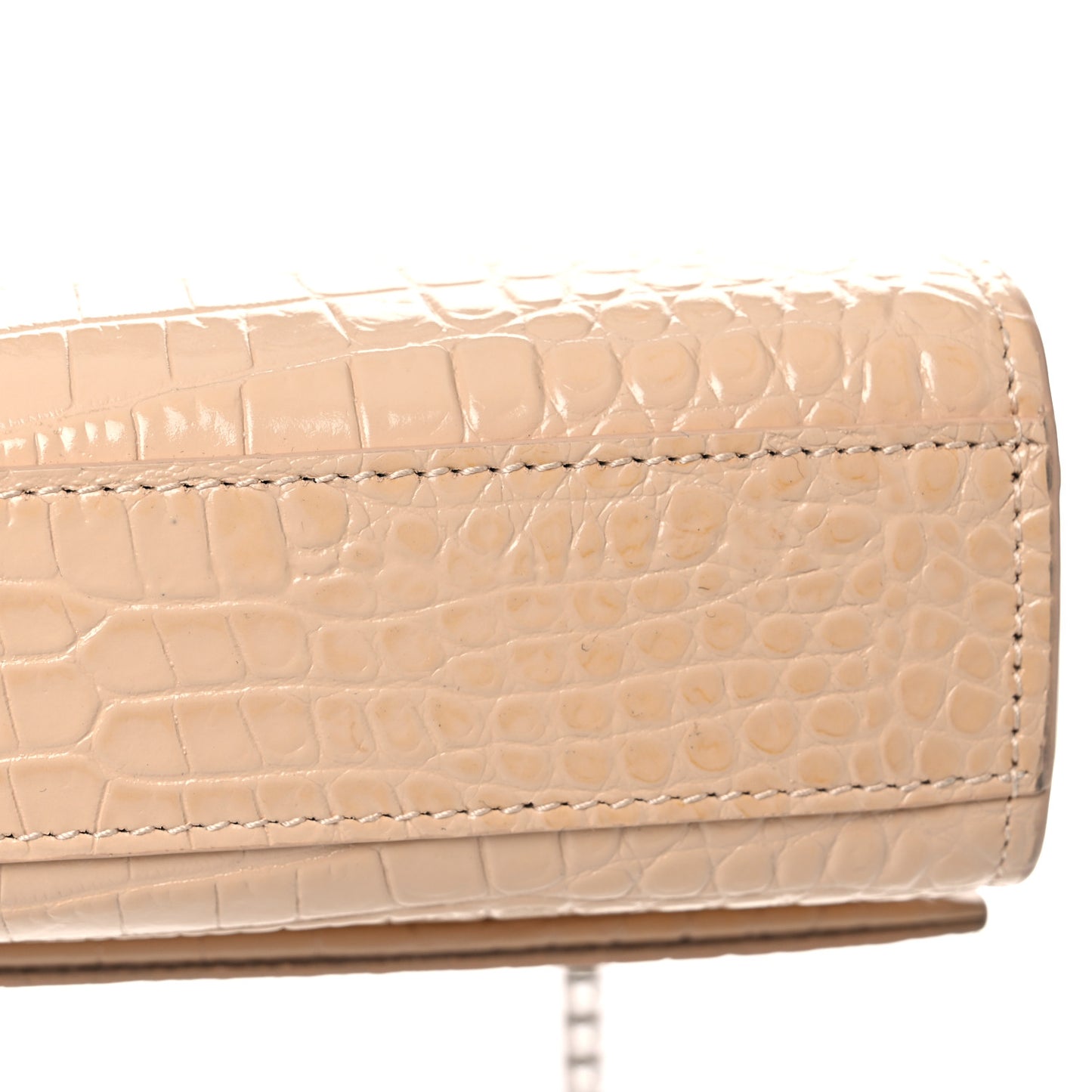 Calfskin Crocodile Embossed Medium Classic Monogram Kate Tassel Satchel Nude Powder