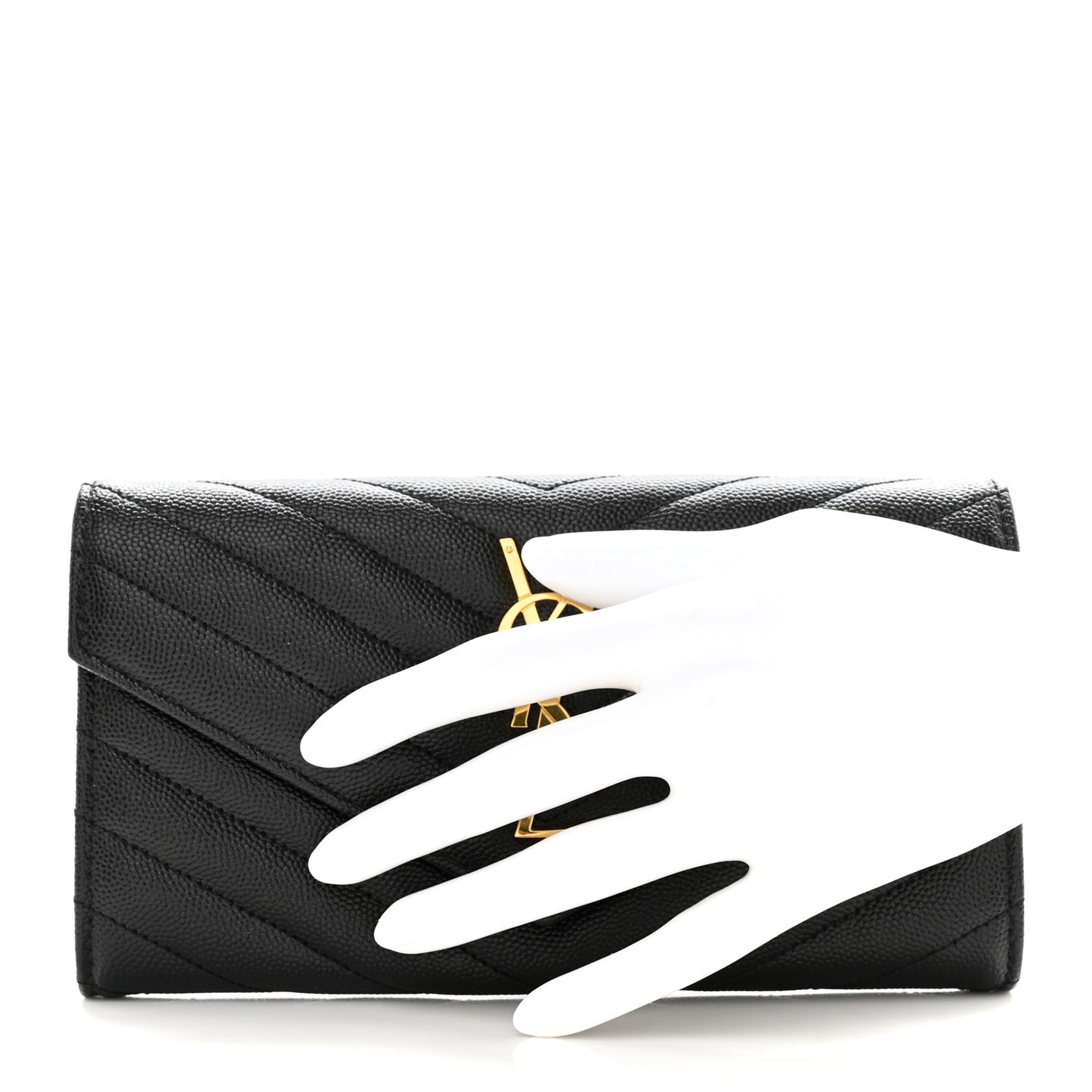 Grain De Poudre Matelasse Chevron Monogram Flap Wallet Black