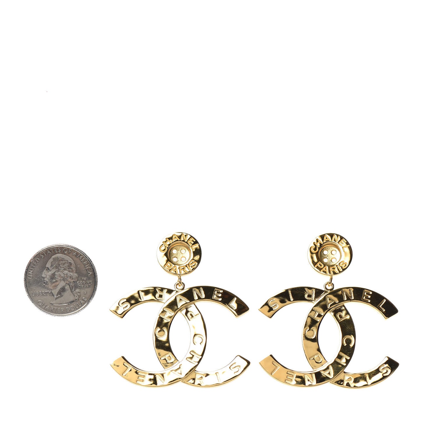 Metal Large Paris Button Earrings Gold