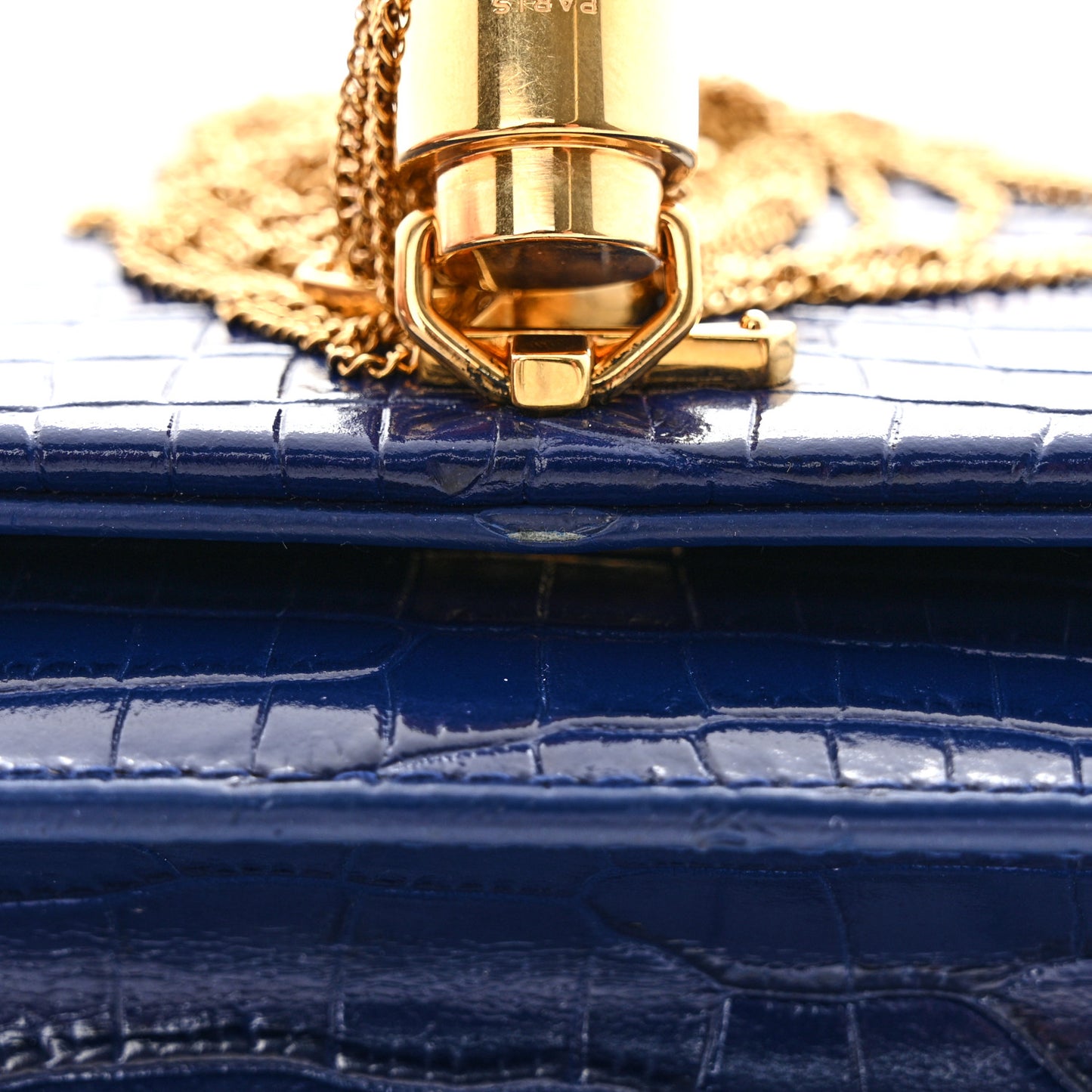 Calfskin Crocodile Embossed Kate Monogram Tassel Chain Wallet Royal Blue