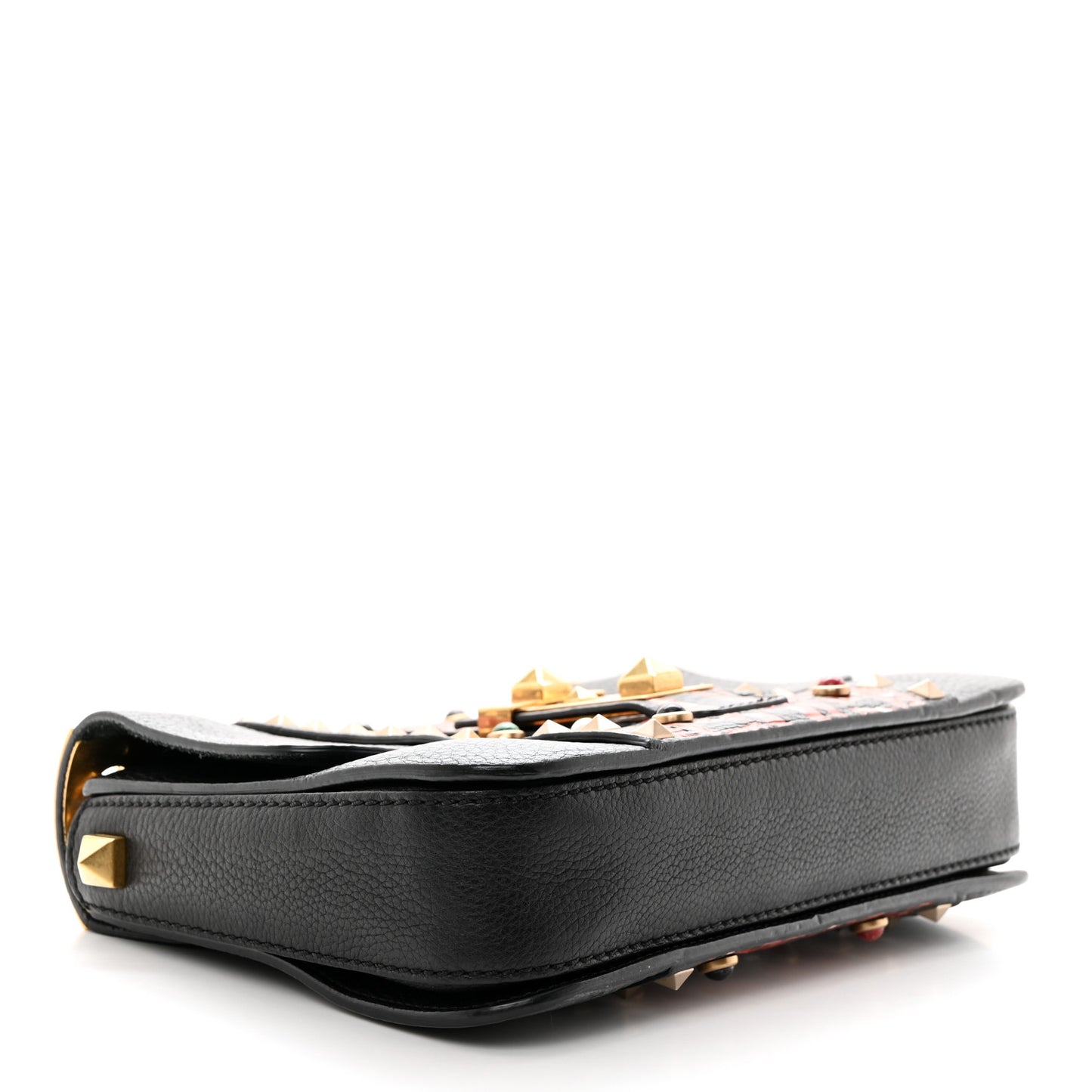 Grained Calfskin Tribal B-Rockstud Rolling Flap Black