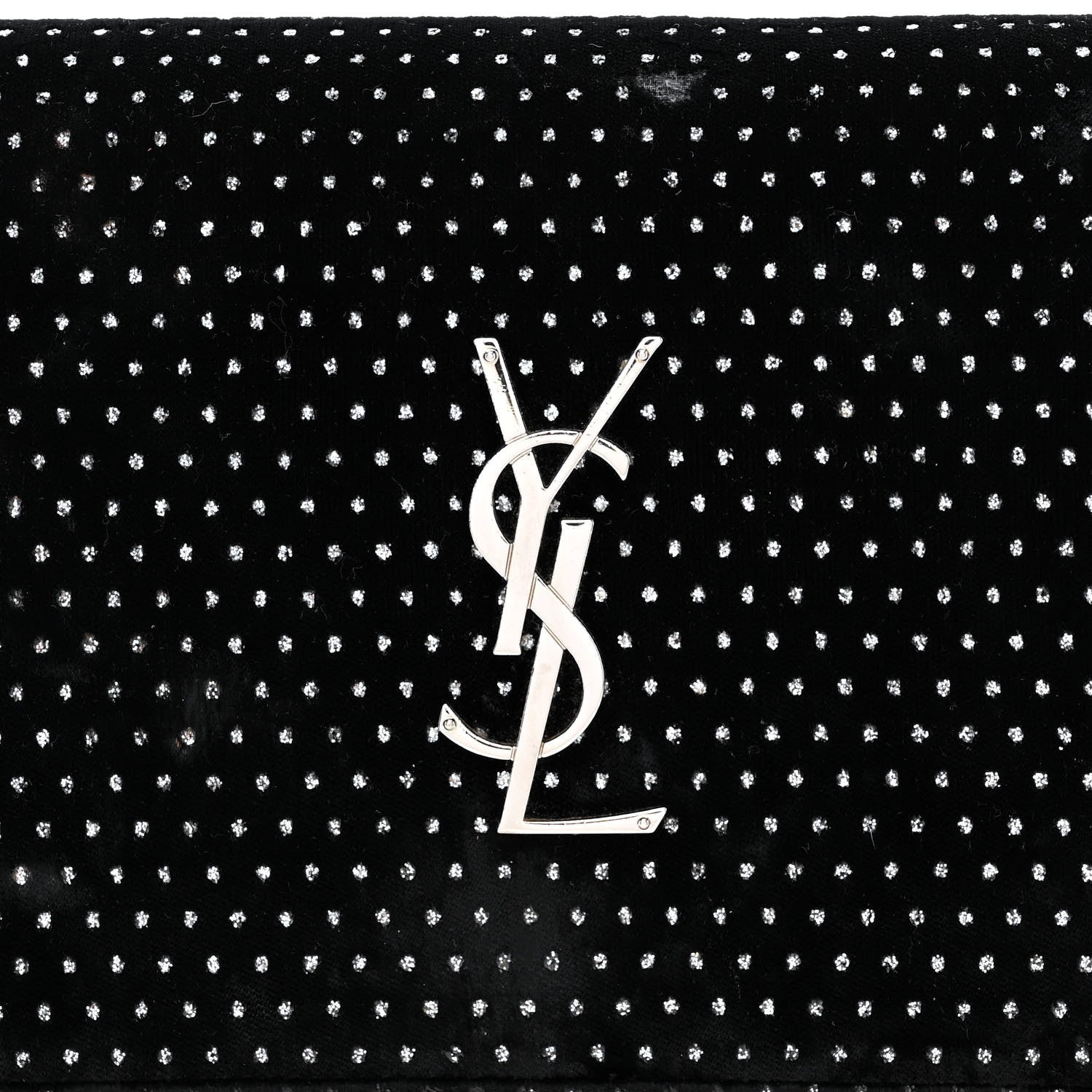 Saint Laurent Velvet Crystal Monogram Chain Wallet Black 7 of 14