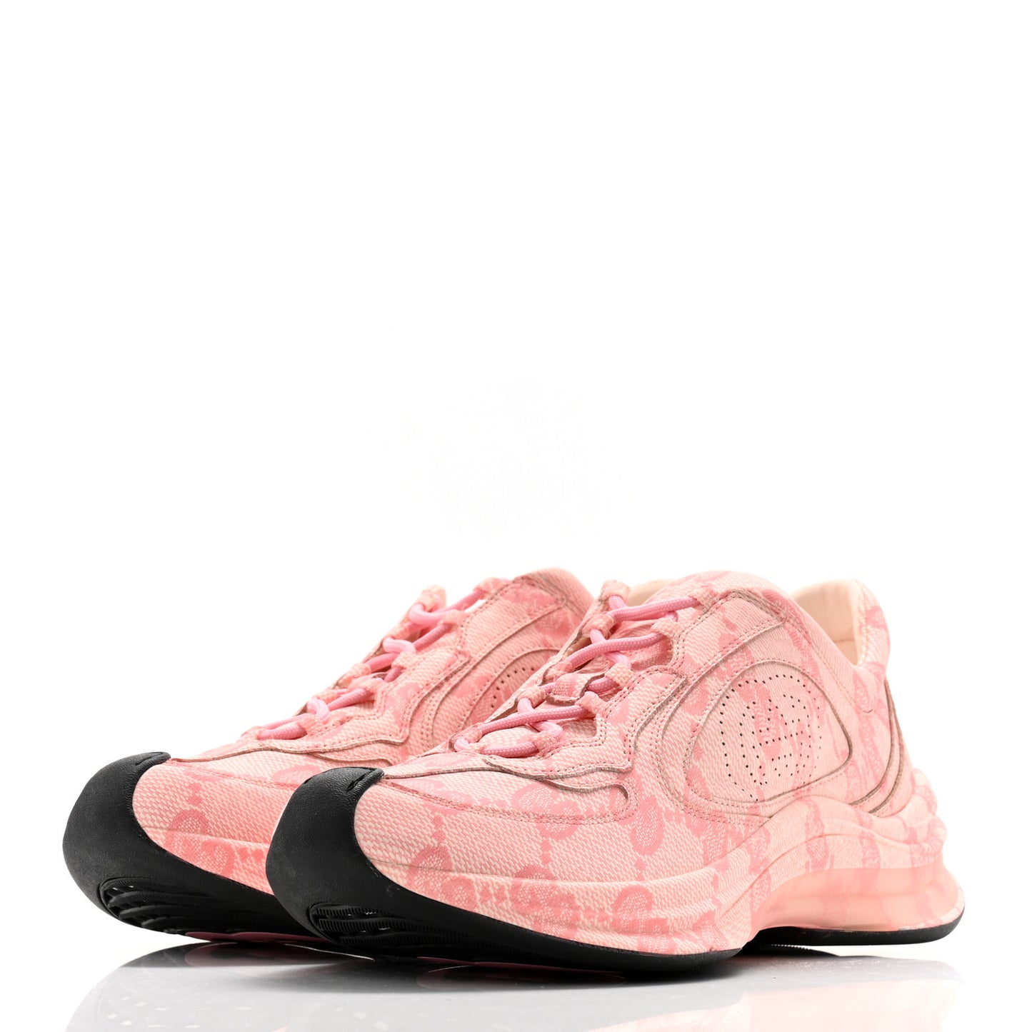 Ultralight Plume Calfskin Monogram Printed Womens Gucci Run Sneakers 39 Pale Pink
