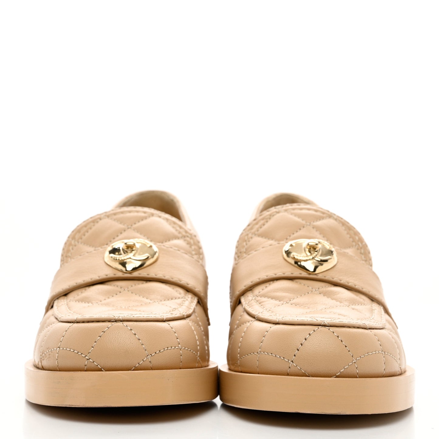Lambskin Quilted CC Heart Loafers 36.5 Beige