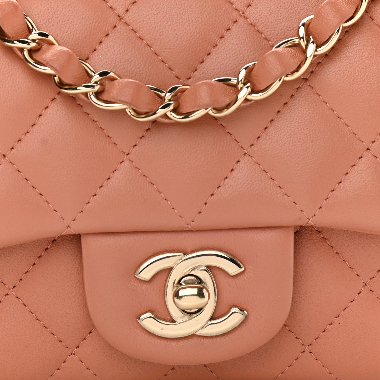 Lambskin Quilted Mini Square Flap Brown