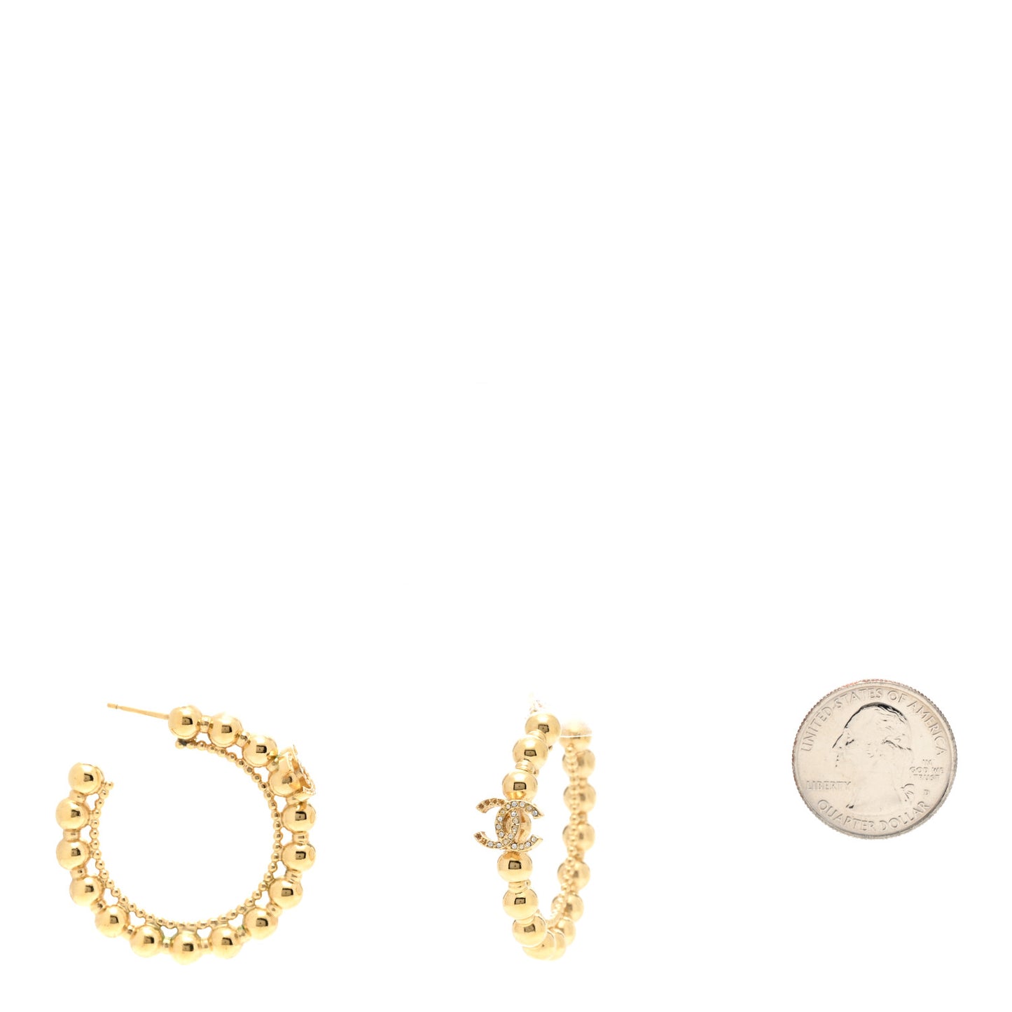 Crystal Bead CC Hoop Earrings Gold
