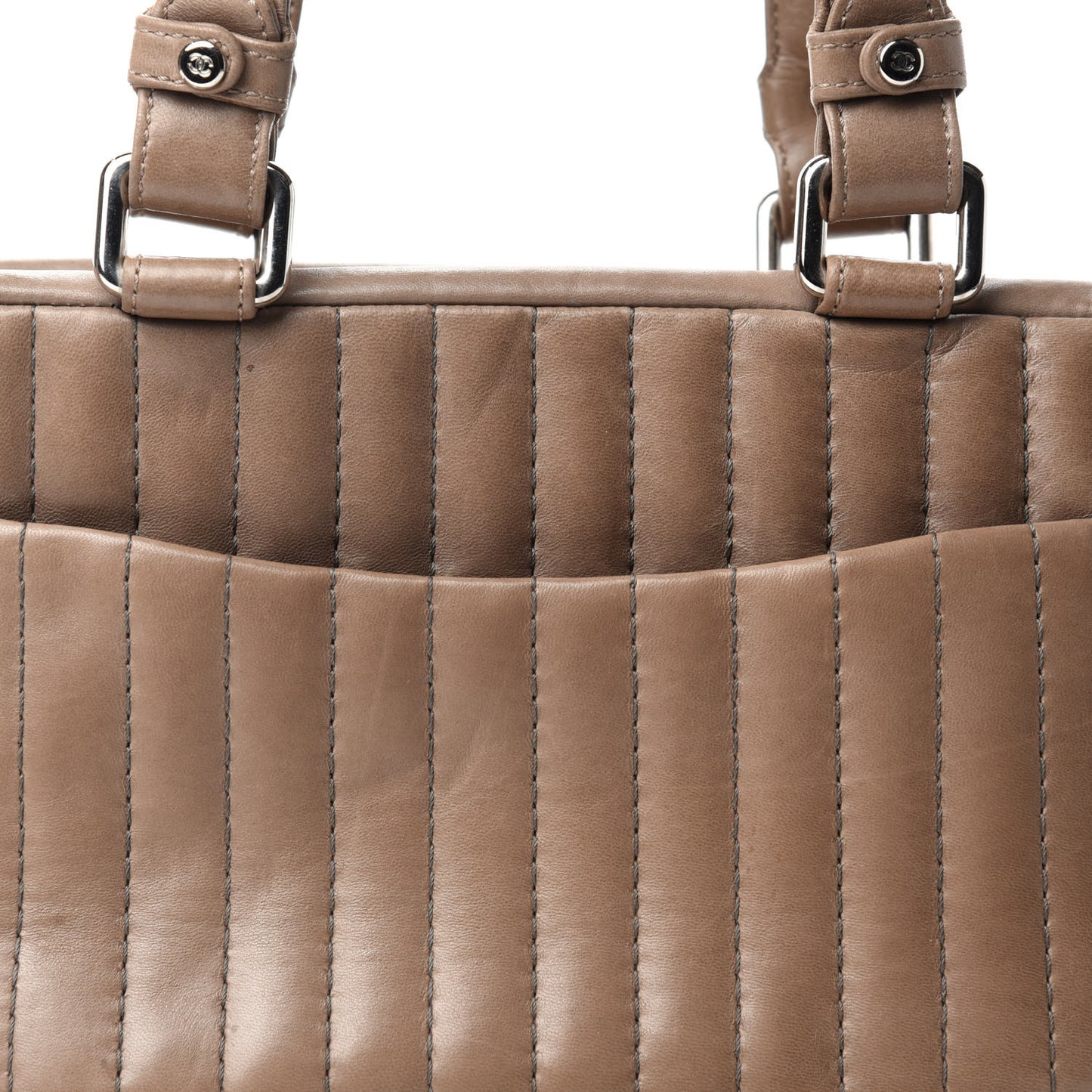 Lambskin Vertical Quilted Mademoiselle Satchel Dark Beige