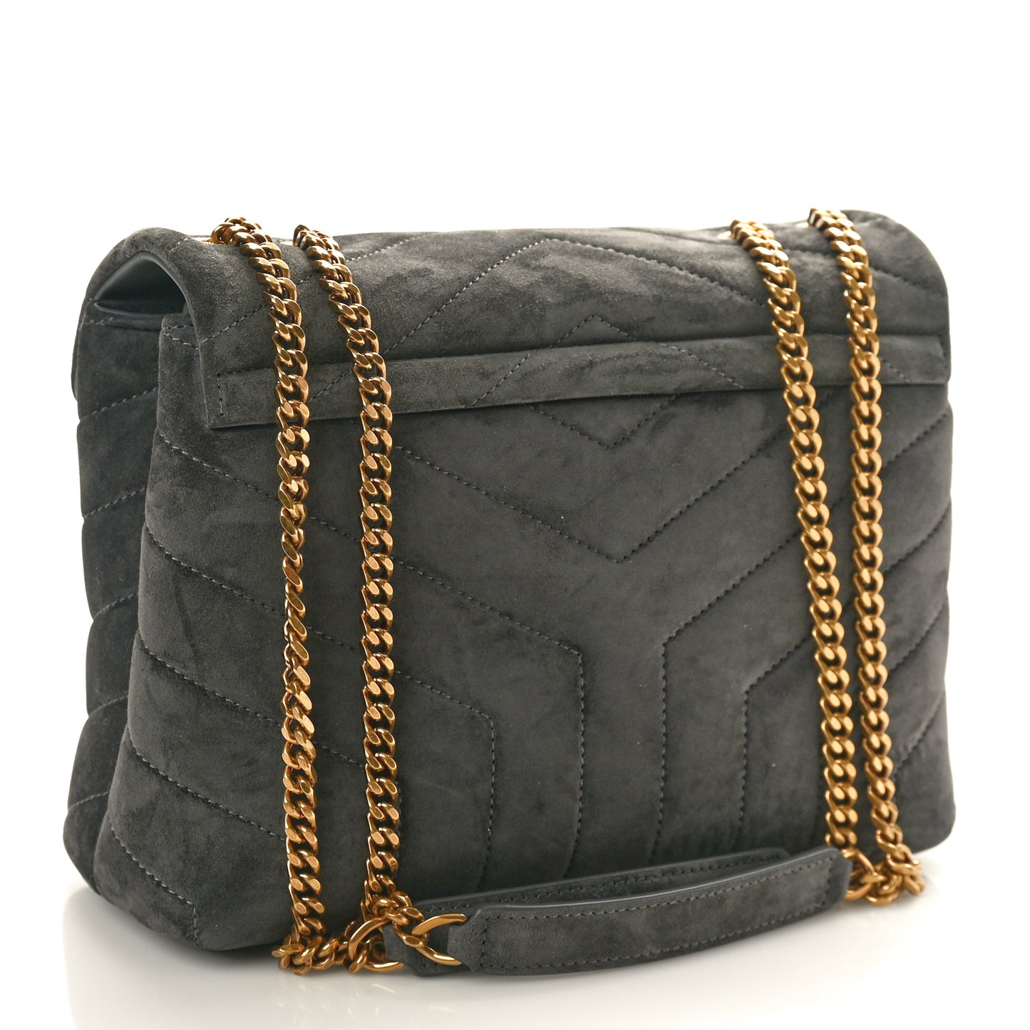 Suede Calfskin Y Quilted Monogram Small Loulou Chain Satchel Storm