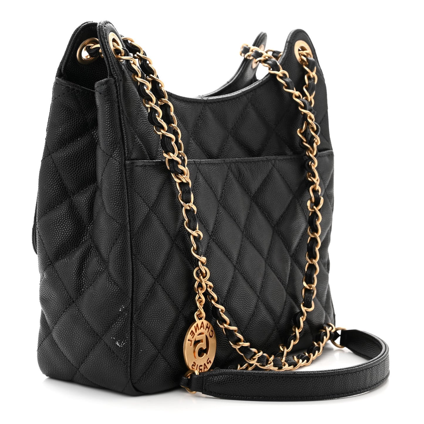Caviar Quilted Wavy CC Hobo Black