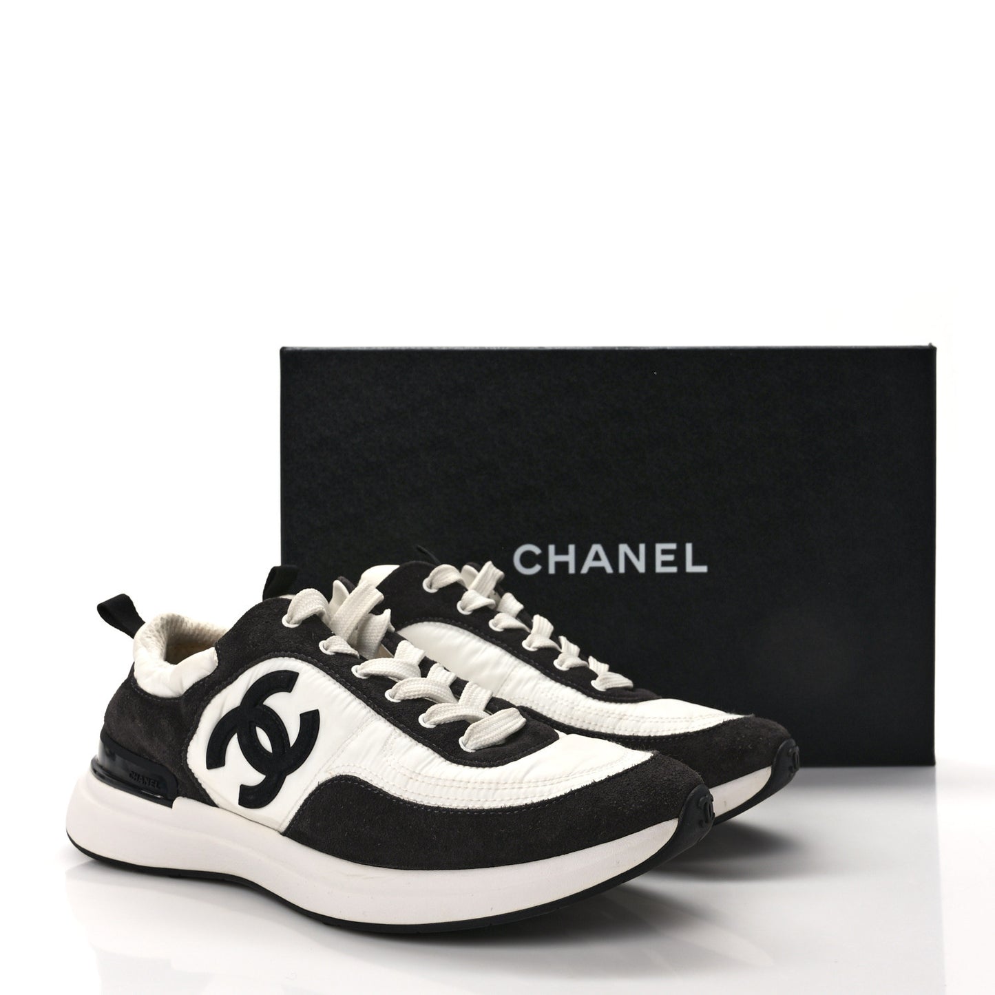 Nylon Suede Calfskin CC Sneakers 39.5 White Dark Grey