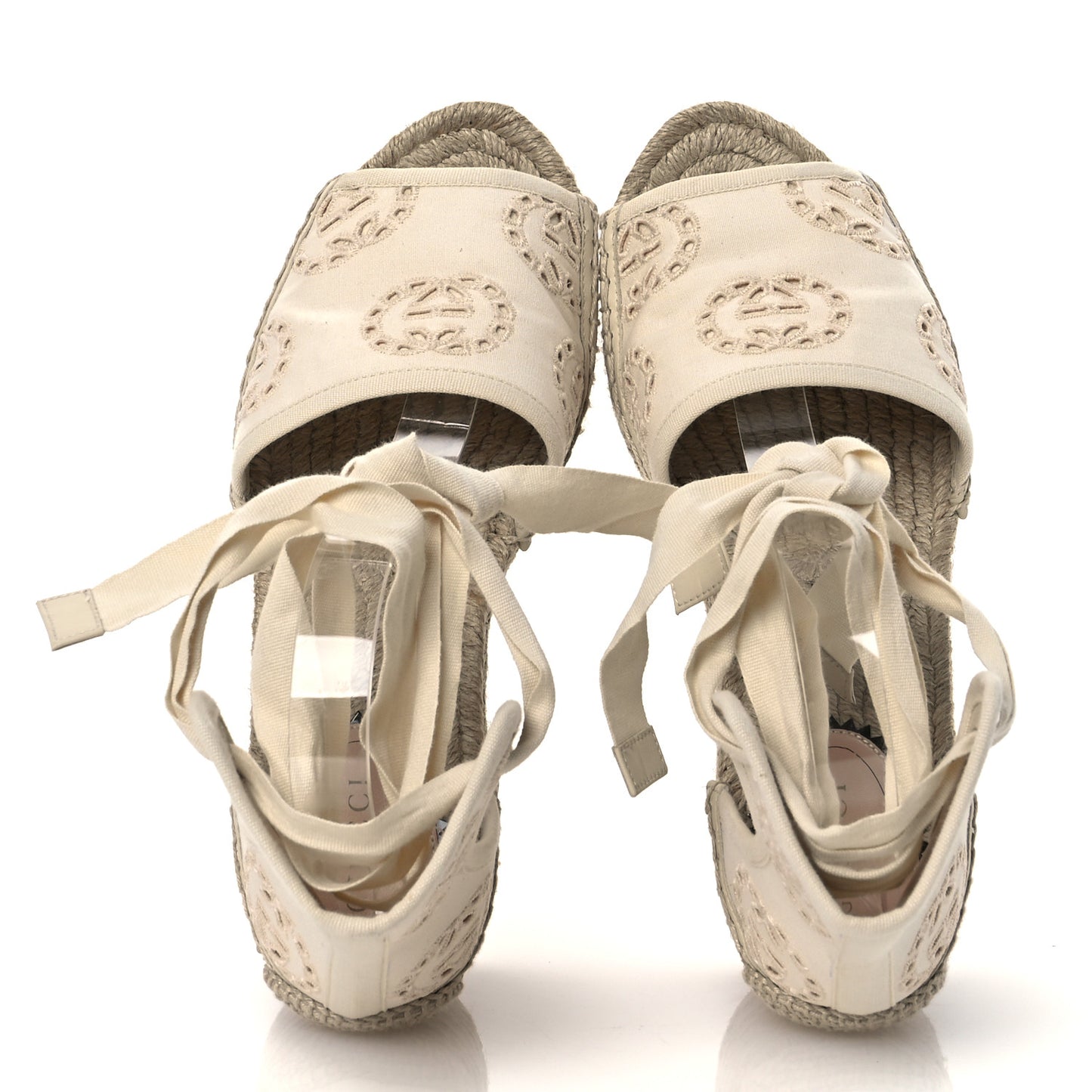 Canvas Damita GG Eyelet Espadrille Wedge Sandals 37 Ivory