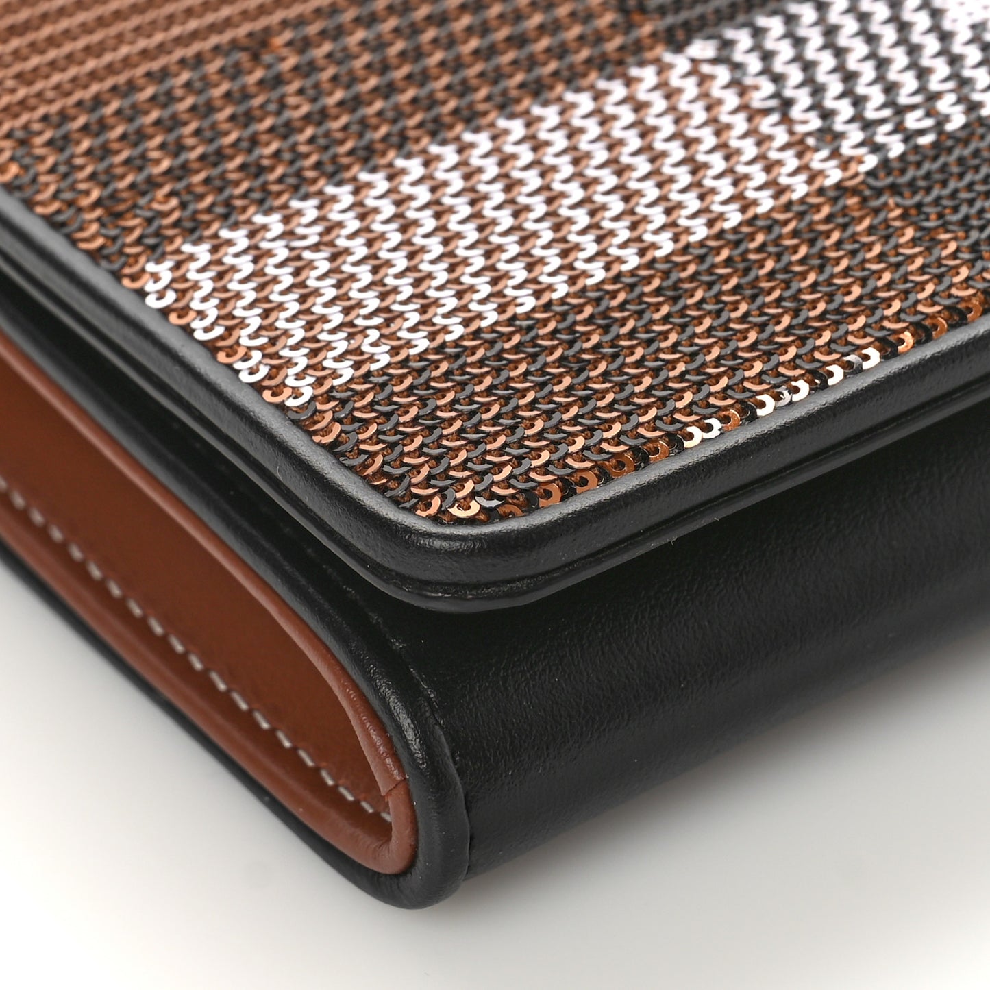 Calfskin Sequin Check Embellished TB Lola Chain Wallet Dark Birch
