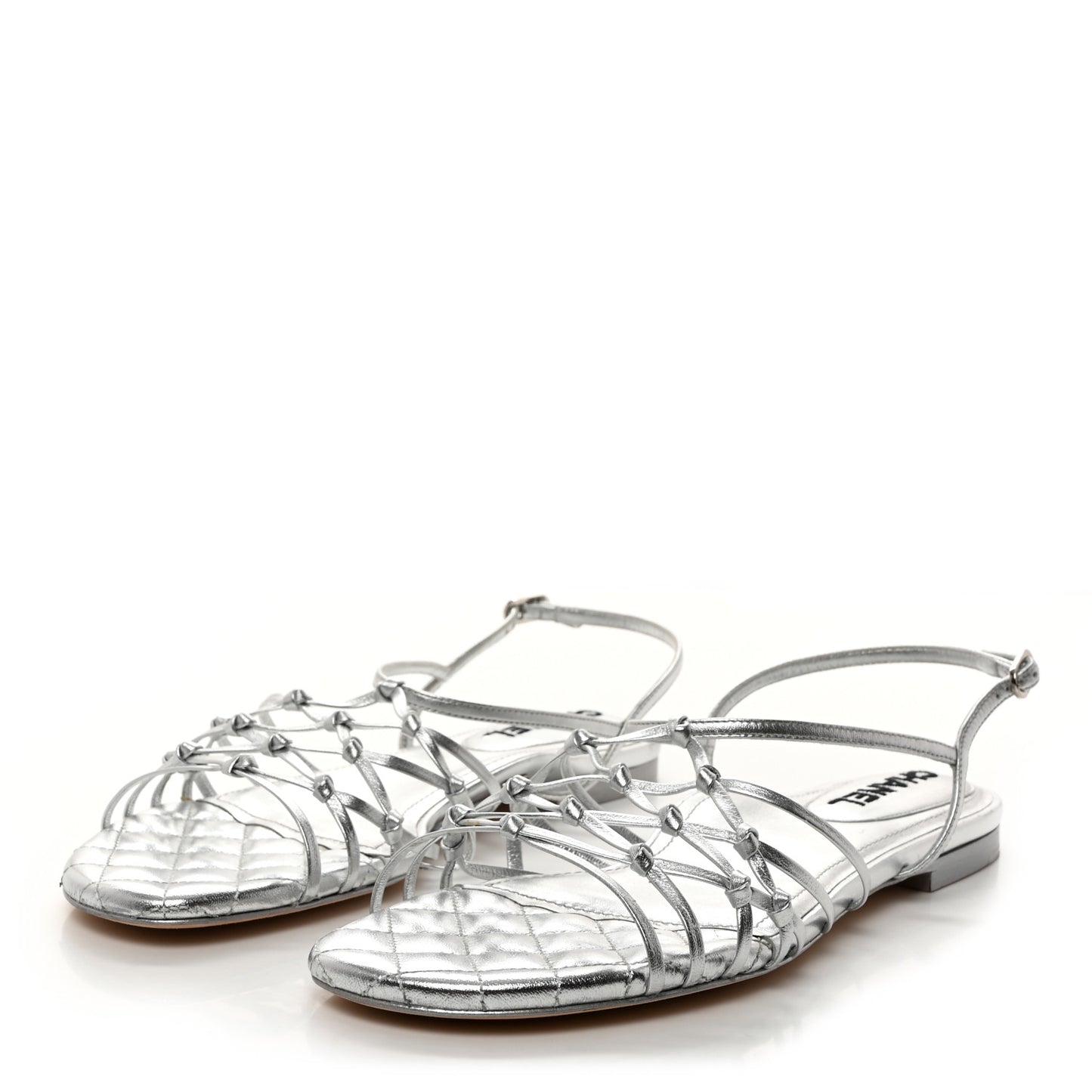 Lambskin CC Sandals 40.5 Silver